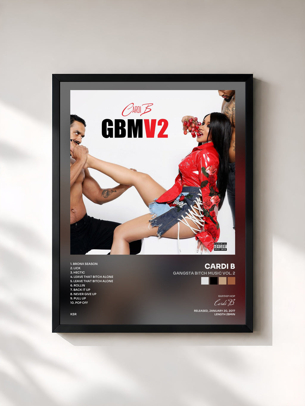 #noir Tableau de l'album Gangsta Bitch Music Vol. 2 de Cardi B, cadre noir, imprimé et encadré en France