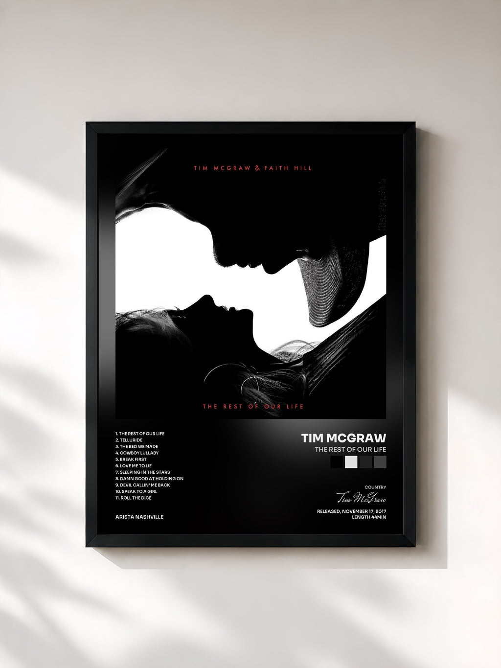 #noir Tableau de l'album The Rest of Our Life de Tim McGraw, cadre noir, imprimé et encadré en France