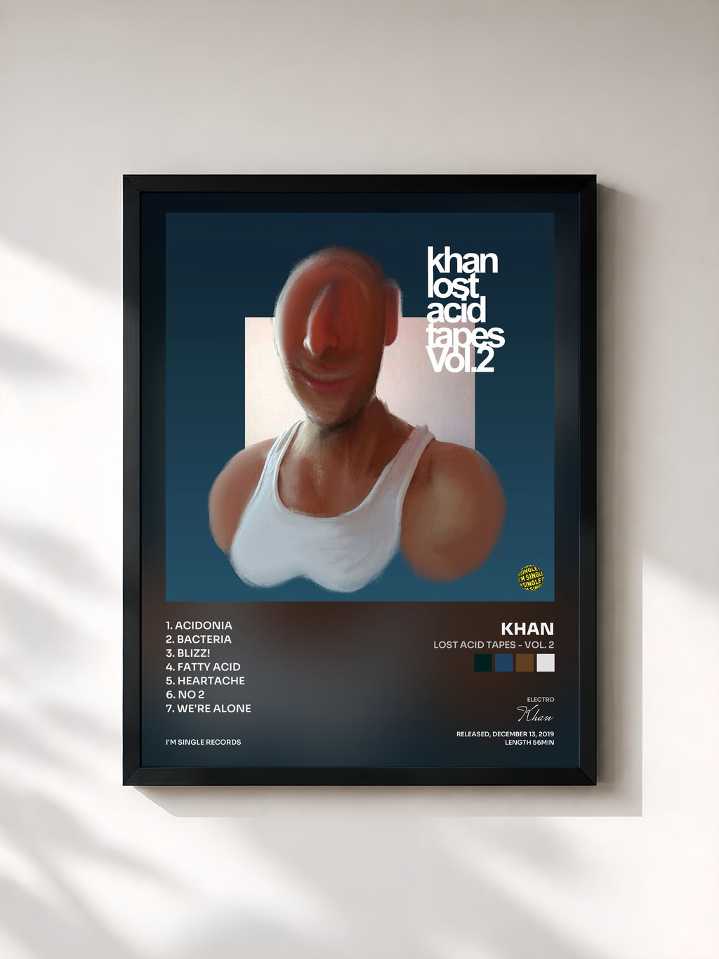 #noir Tableau de l'album Lost Acid Tapes - Vol. 2 de Khan, cadre noir, imprimé et encadré en France