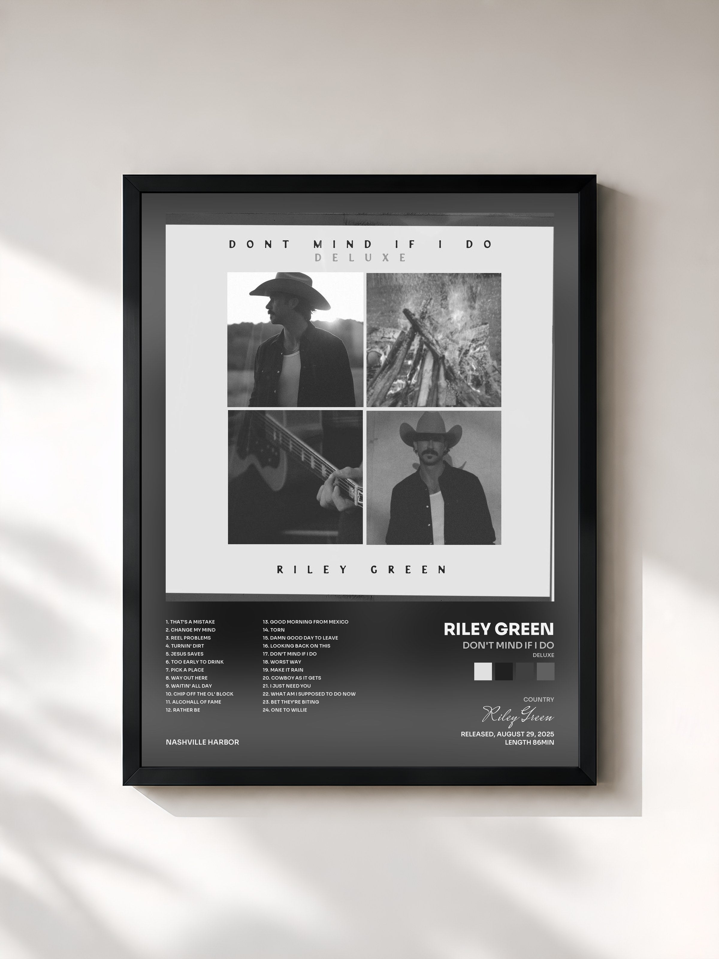 #noir Tableau de l'album Don't Mind If I Do (Deluxe) de Riley Green, cadre noir, imprimé et encadré en France