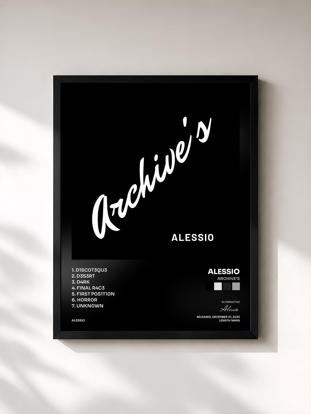 #noir Tableau de l'album Archive's de Alessio, cadre noir, imprimé et encadré en France