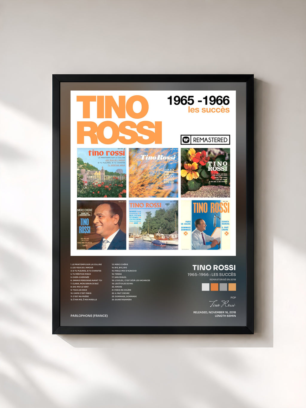 #noir 1965-1966 : Les succès (Remasterisé en 2018) di Tino Rossi in stampa incorniciata, cornice nera, stampata e incorniciata in Francia