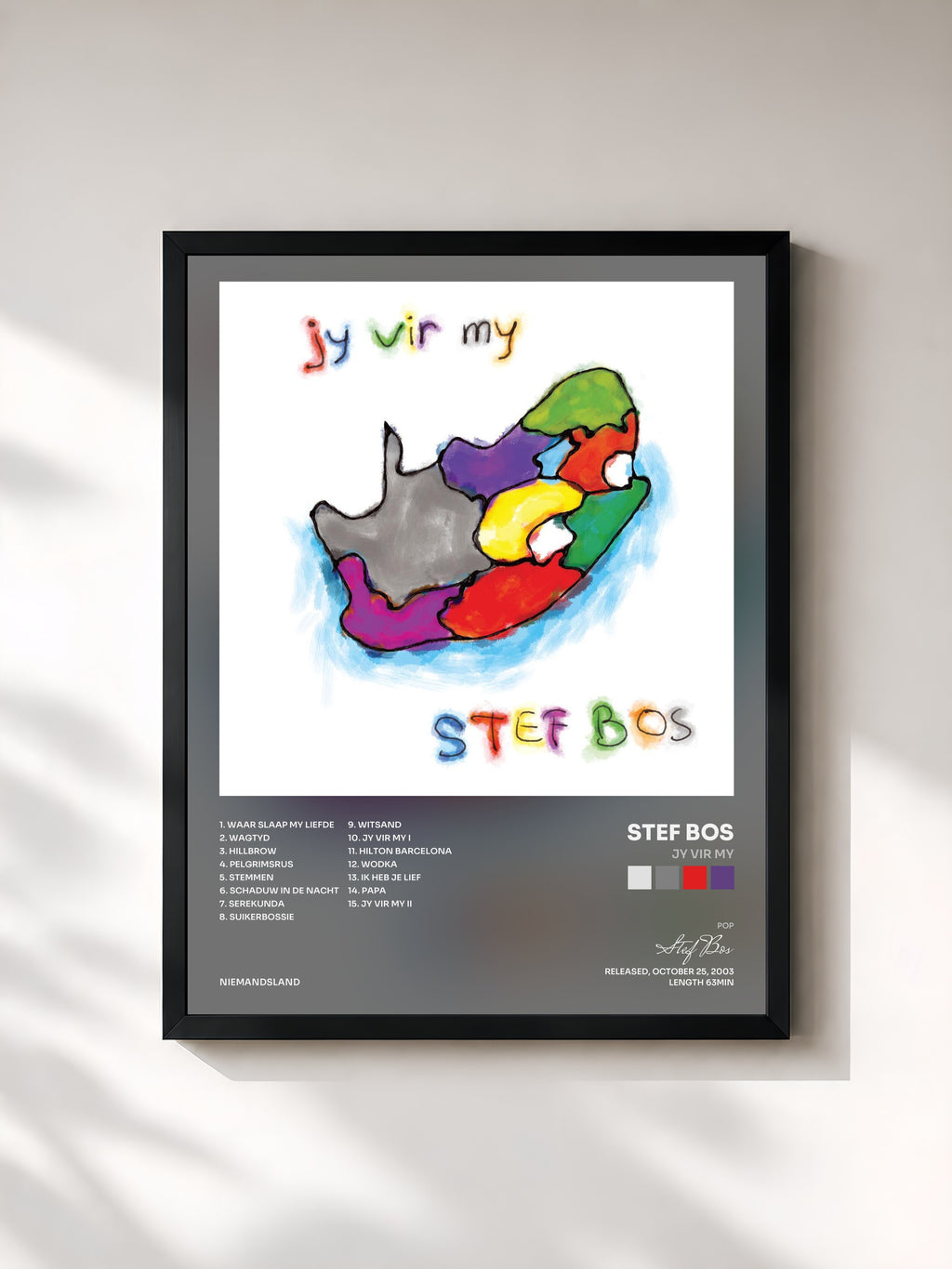 #noir Tableau de l'album Jy Vir My de Stef Bos, cadre noir, imprimé et encadré en France
