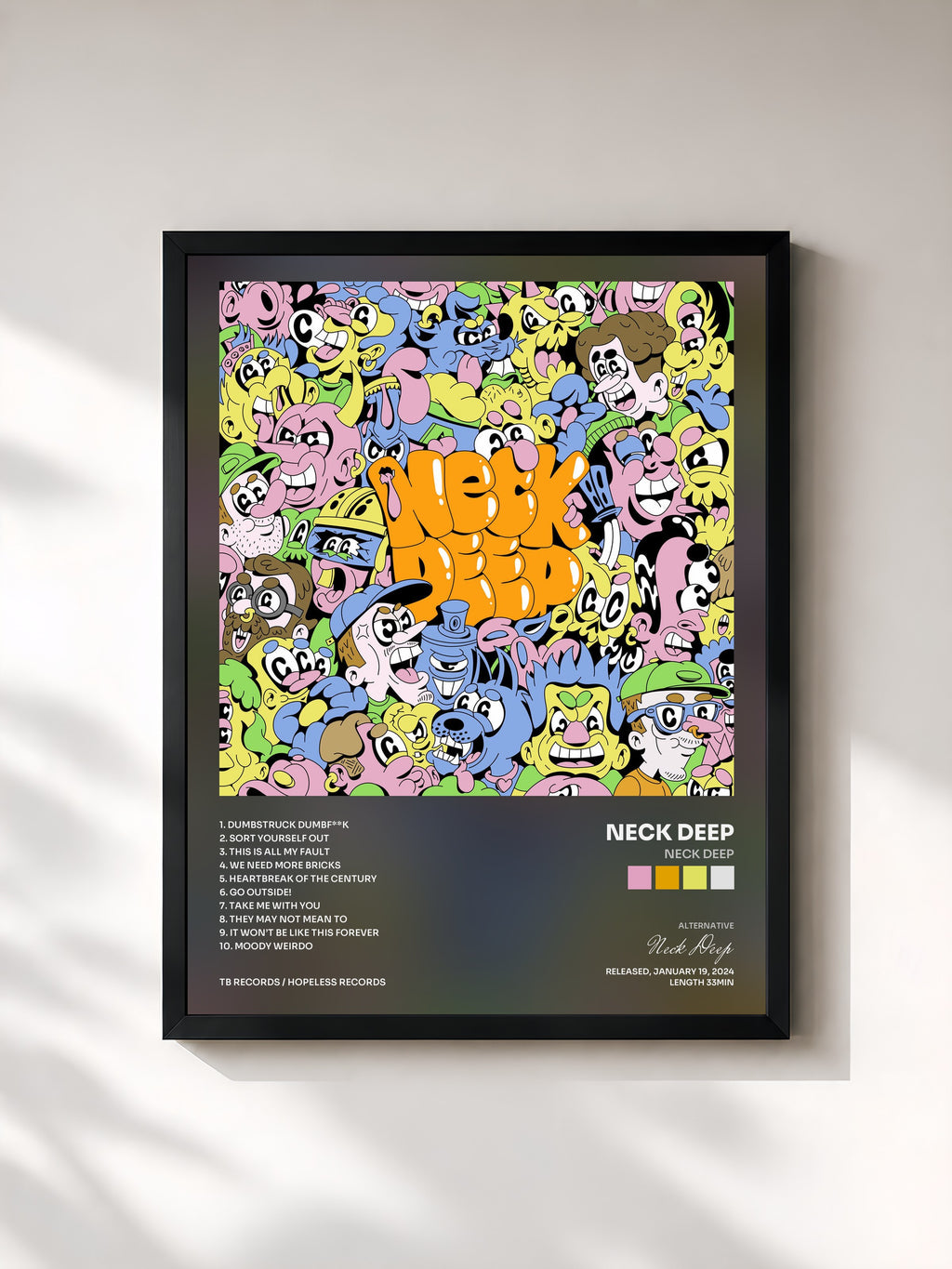#noir Tableau de l'album Neck Deep de Neck Deep, cadre noir, imprimé et encadré en France