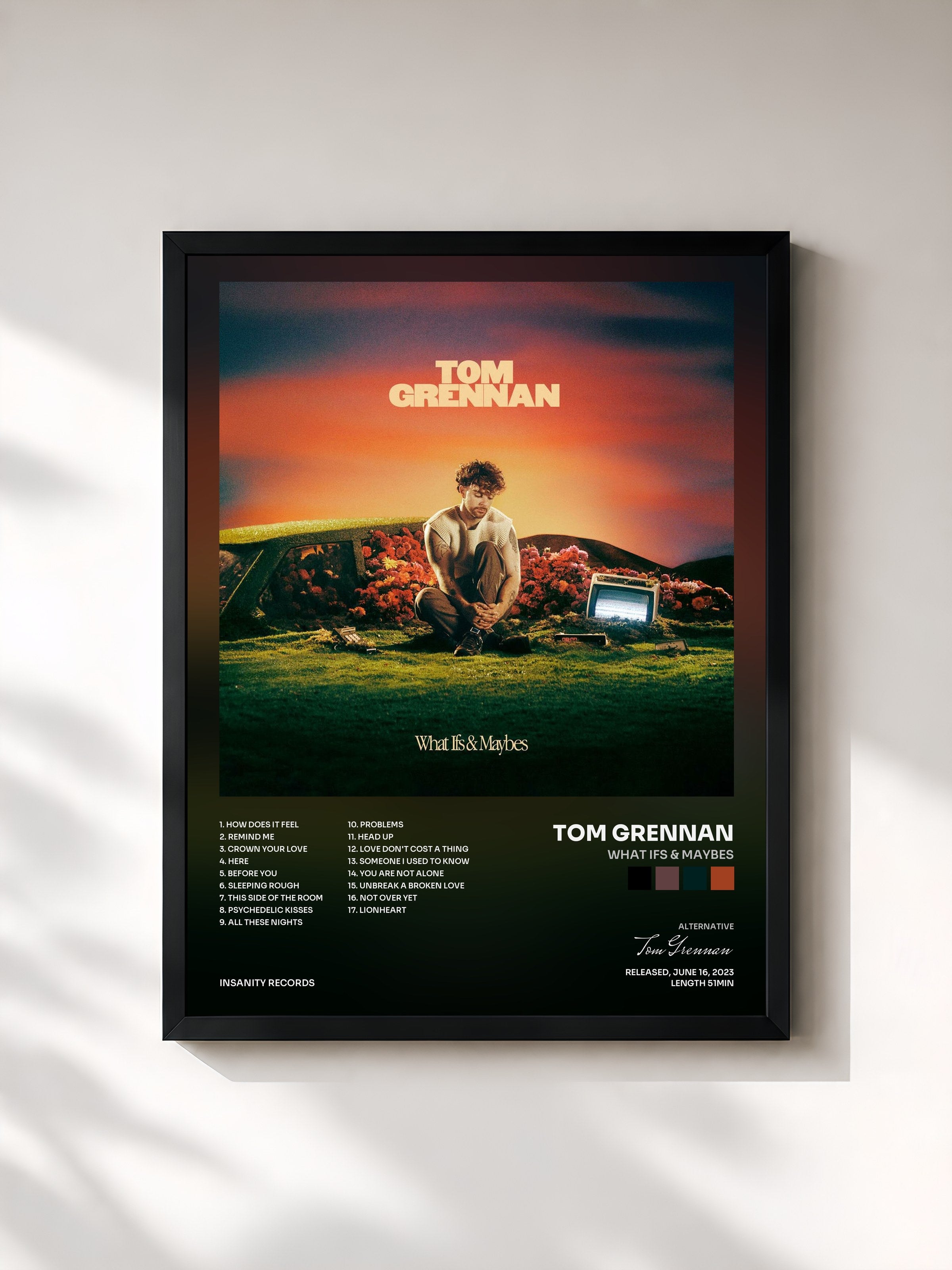 #noir Tableau de l'album What Ifs & Maybes de Tom Grennan, cadre noir, imprimé et encadré en France