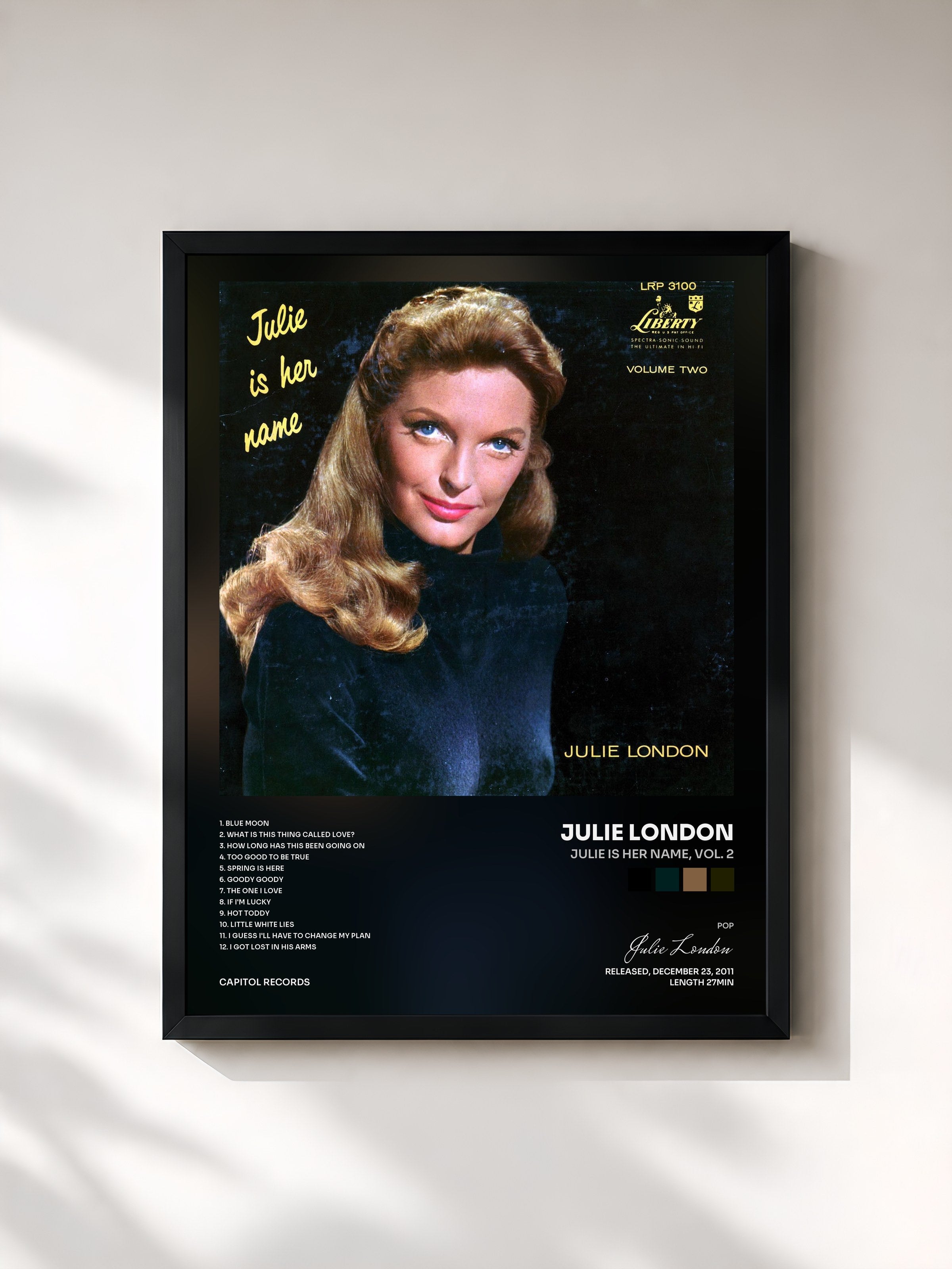 #noir Tableau de l'album Julie Is Her Name, Vol. 2 de Julie London, cadre noir, imprimé et encadré en France