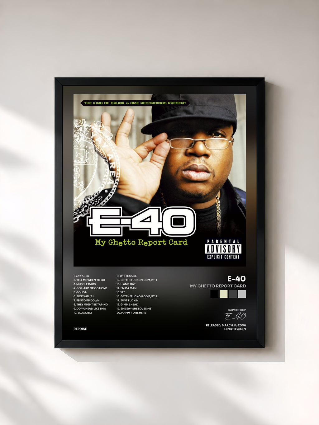 #noir Tableau de l'album My Ghetto Report Card de E-40, cadre noir, imprimé et encadré en France