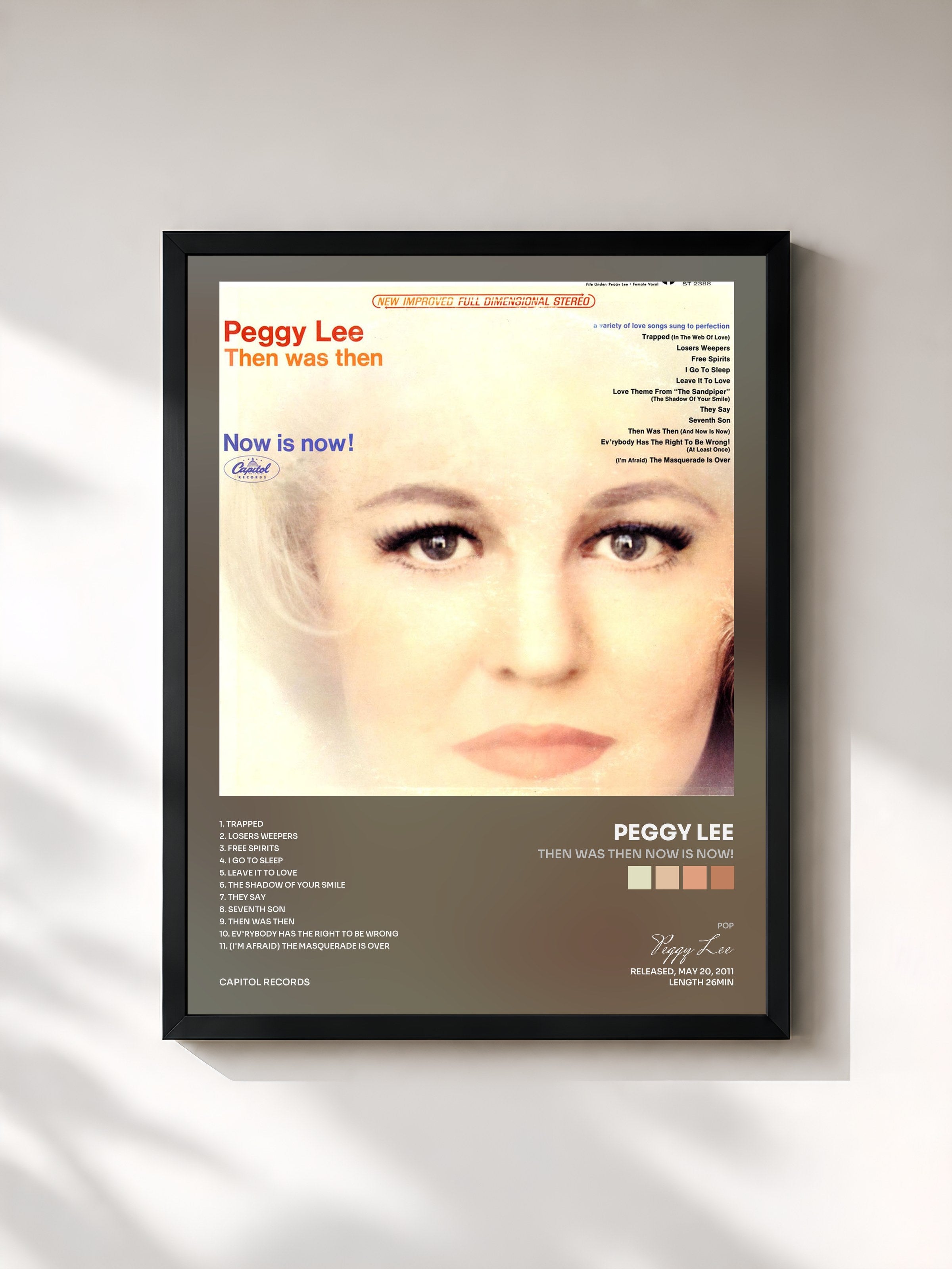 #noir Tableau de l'album Then Was Then Now Is Now! de Peggy Lee, cadre noir, imprimé et encadré en France