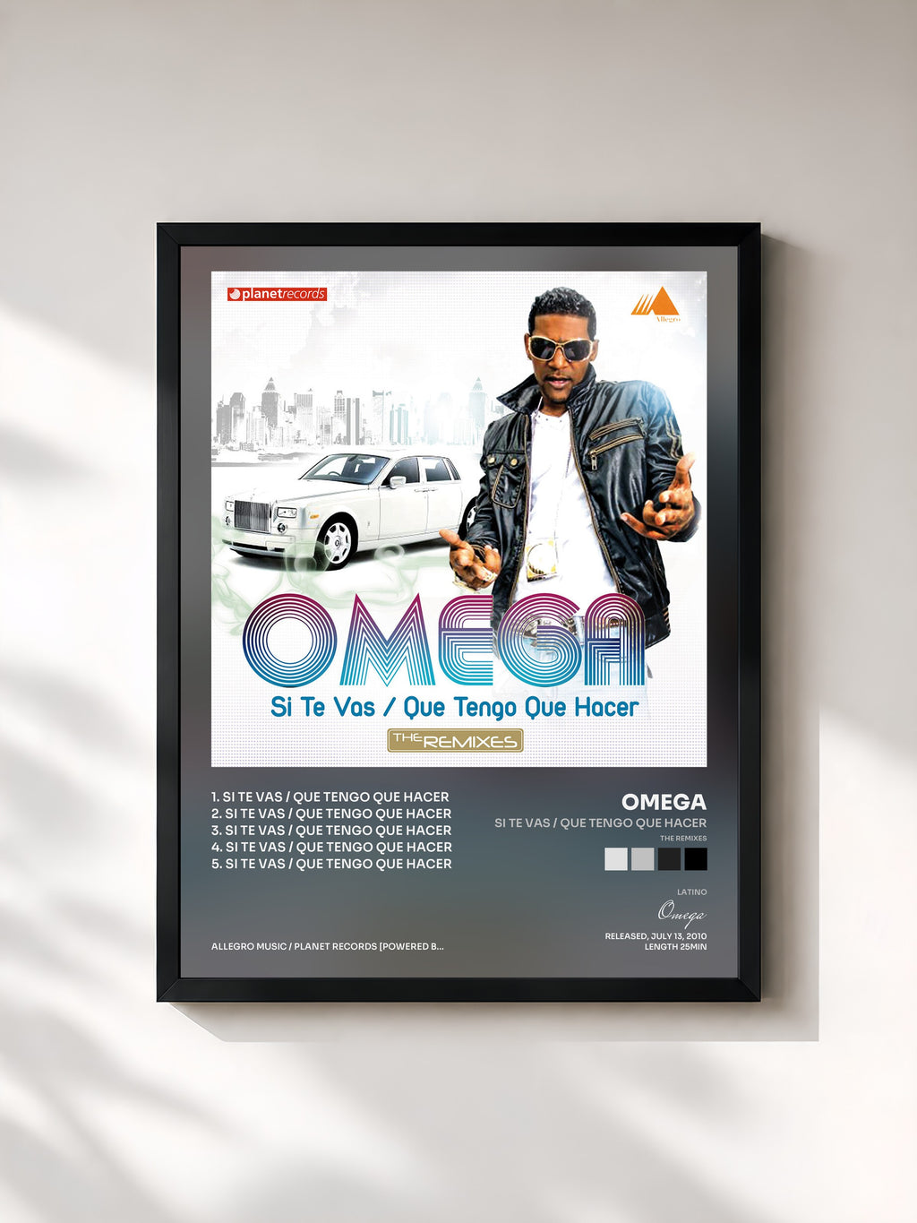 #noir Tableau de l'album Si Te Vas / Que Tengo Que Hacer (The Remixes) de Omega, cadre noir, imprimé et encadré en France
