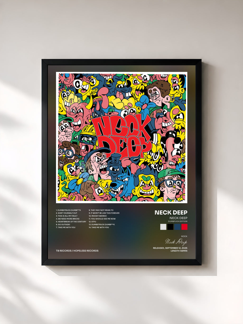 #noir Tableau de l'album Neck Deep (Dumbfuck Edition) de Neck Deep, cadre noir, imprimé et encadré en France