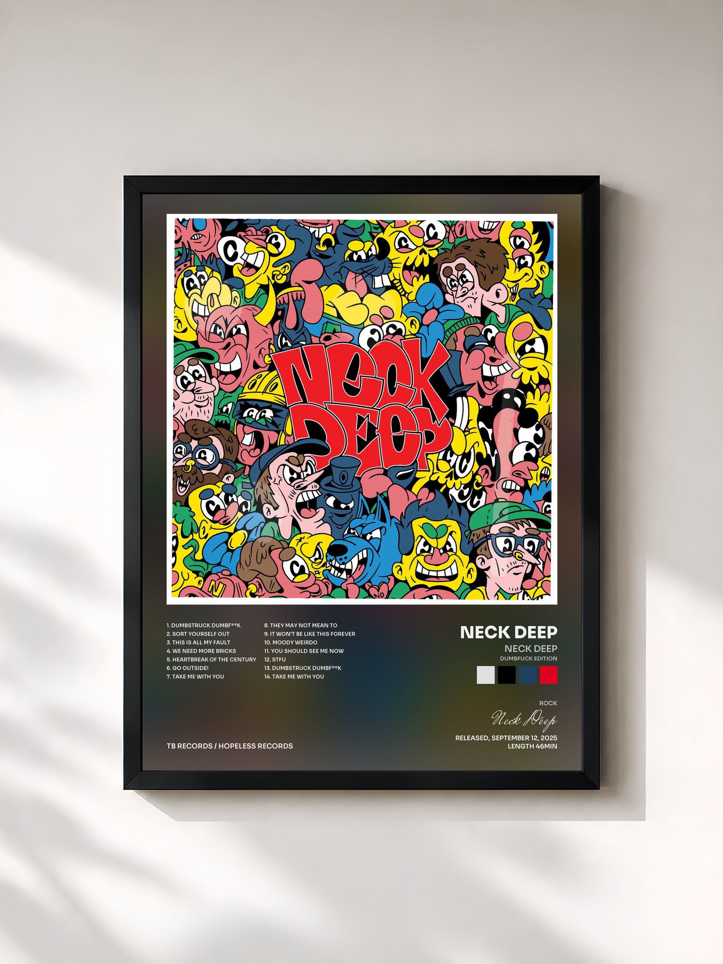 #noir Tableau de l'album Neck Deep (Dumbfuck Edition) de Neck Deep, cadre noir, imprimé et encadré en France