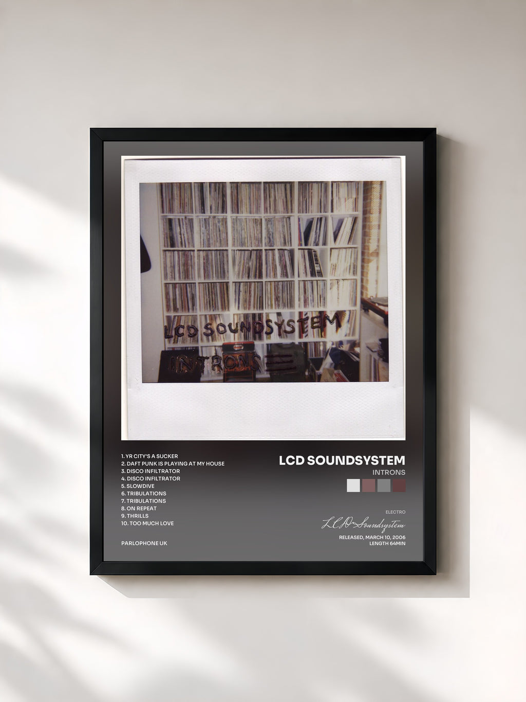#noir Tableau de l'album Introns de LCD Soundsystem, cadre noir, imprimé et encadré en France