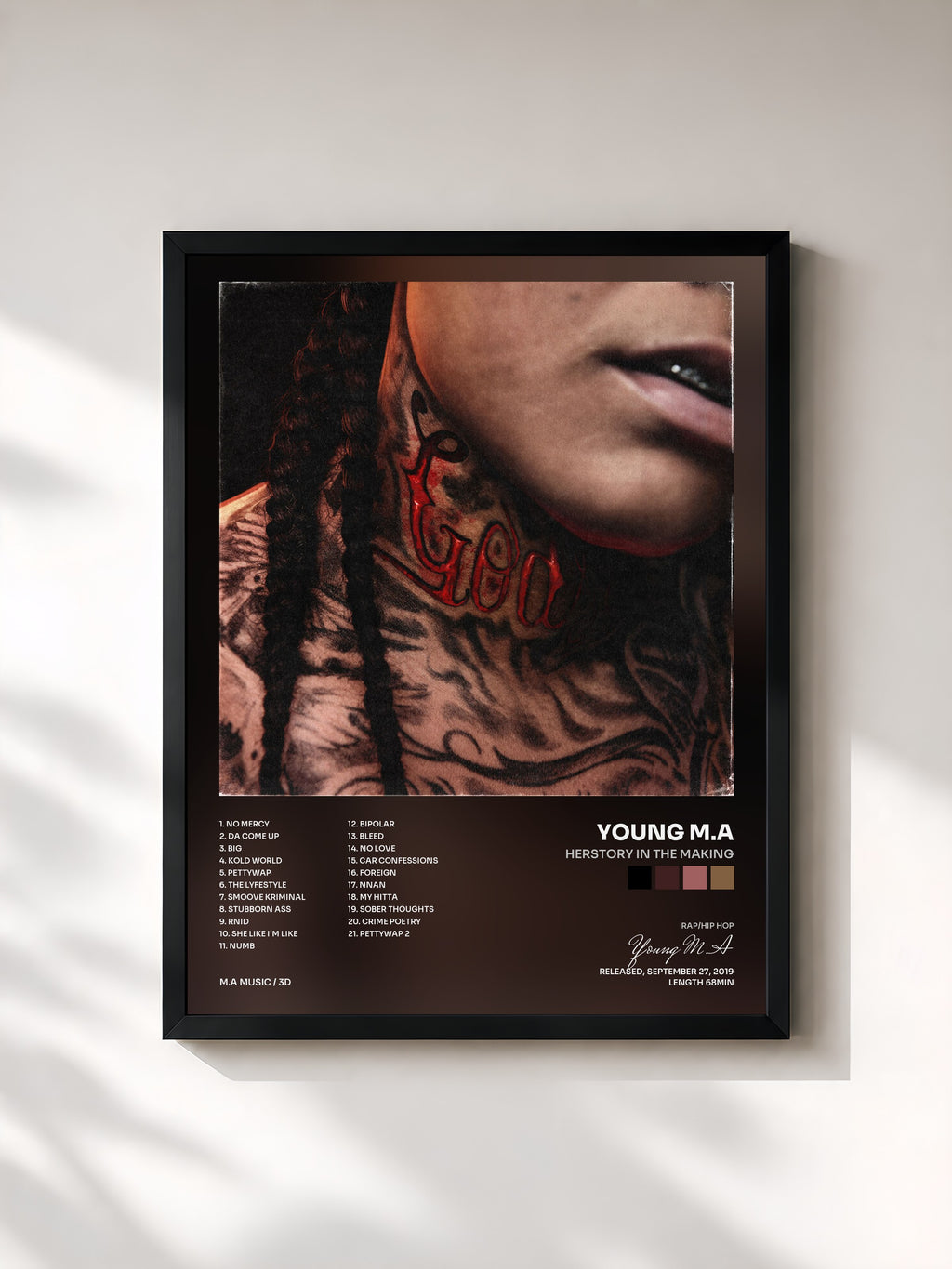 #noir Tableau de l'album Herstory in the Making de Young M.A, cadre noir, imprimé et encadré en France