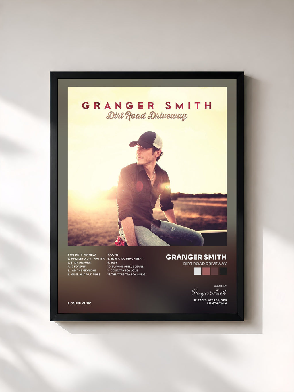 #noir Tableau de l'album Dirt Road Driveway de Granger Smith, cadre noir, imprimé et encadré en France
