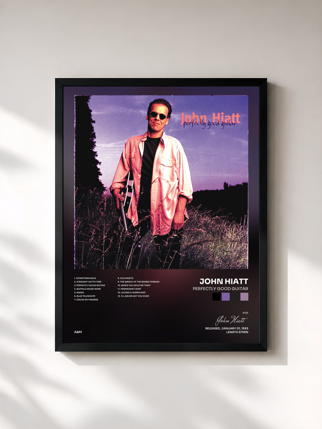 #noir Tableau de l'album Perfectly Good Guitar de John Hiatt, cadre noir, imprimé et encadré en France