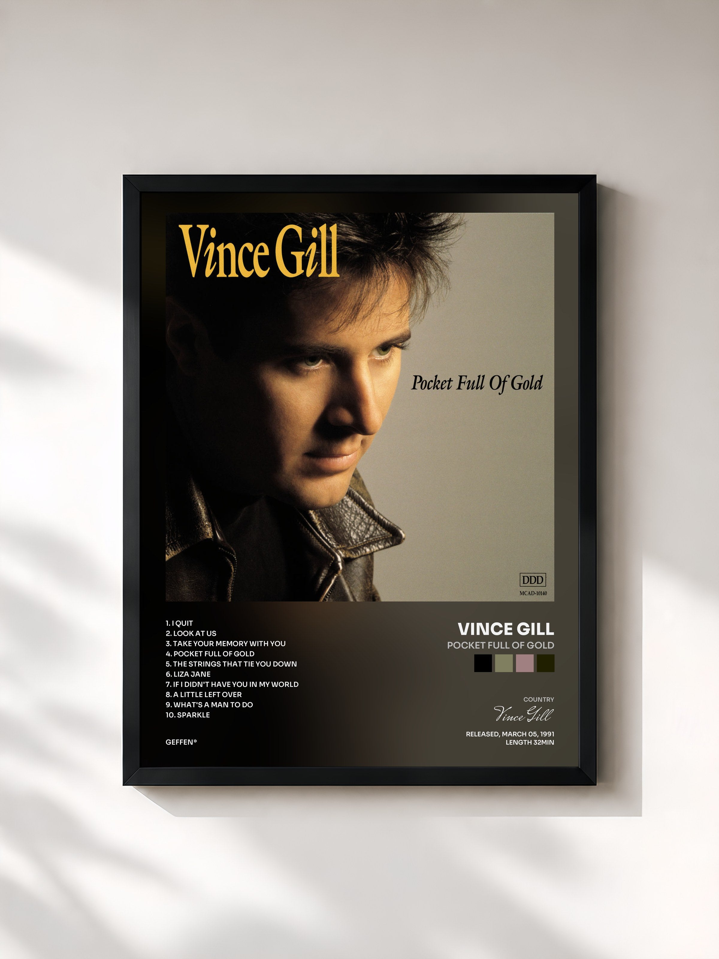 #noir Tableau de l'album Pocket Full Of Gold de Vince Gill, cadre noir, imprimé et encadré en France
