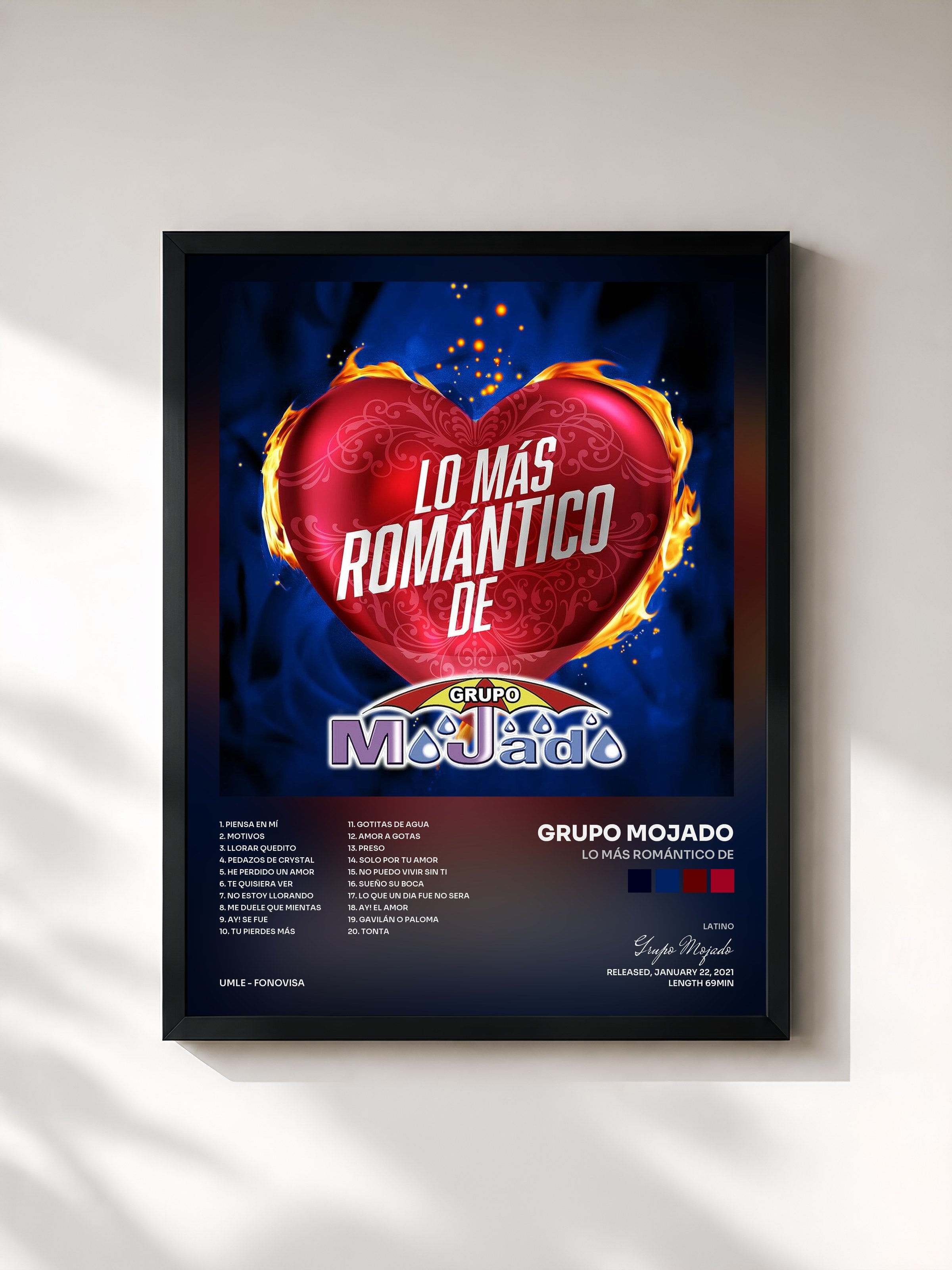 #noir Tableau de l'album Lo Más Romántico De de Grupo Mojado, cadre noir, imprimé et encadré en France