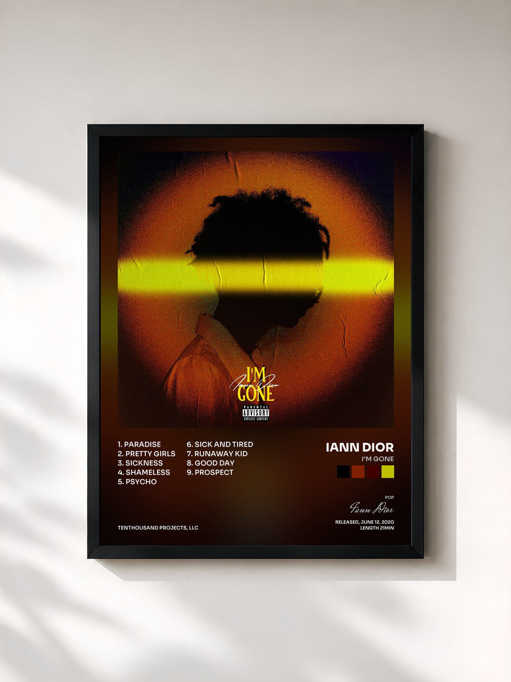 #noir Tableau de l'album I'm Gone de Iann Dior, cadre noir, imprimé et encadré en France
