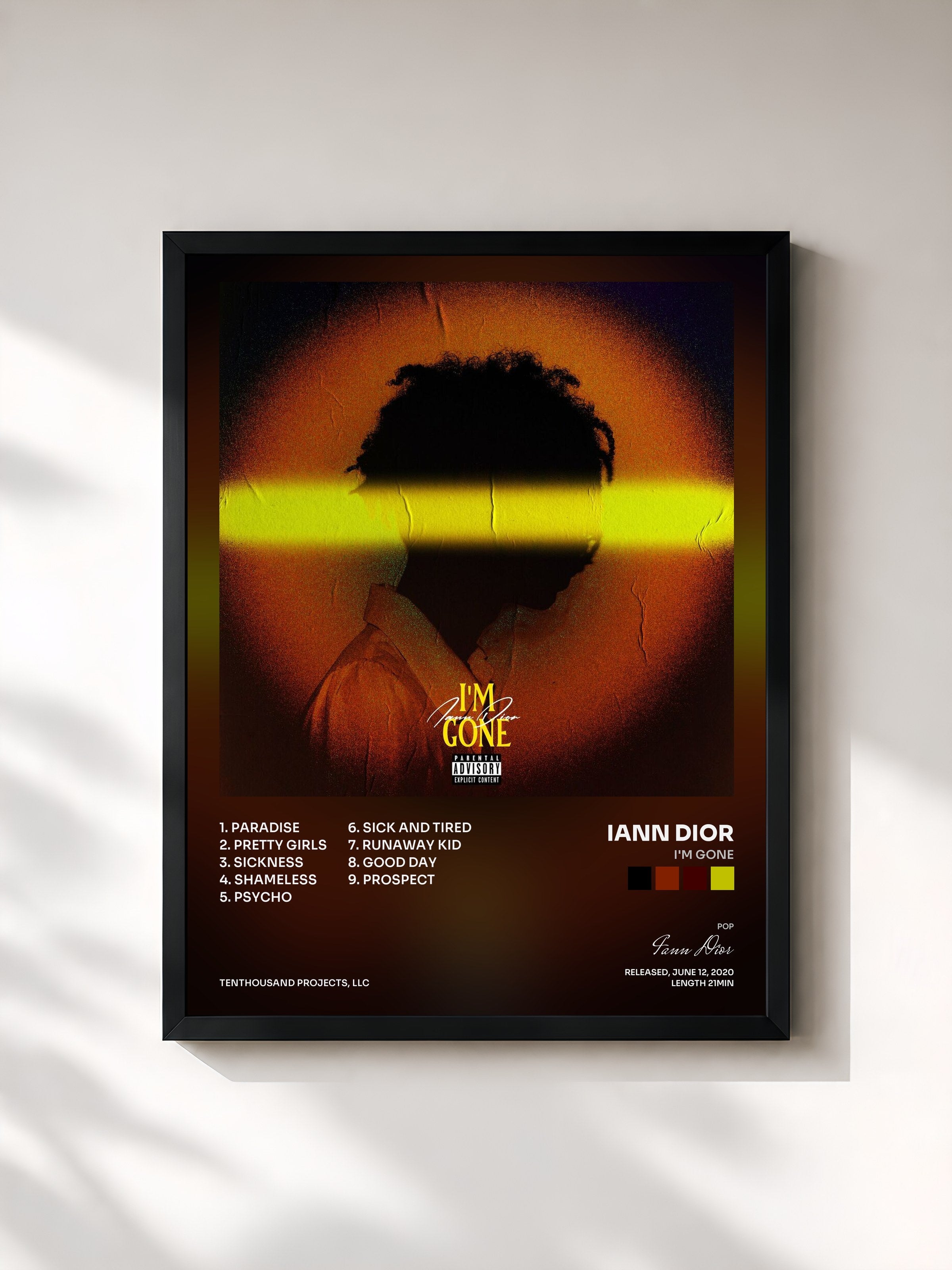 #noir Tableau de l'album I'm Gone de Iann Dior, cadre noir, imprimé et encadré en France