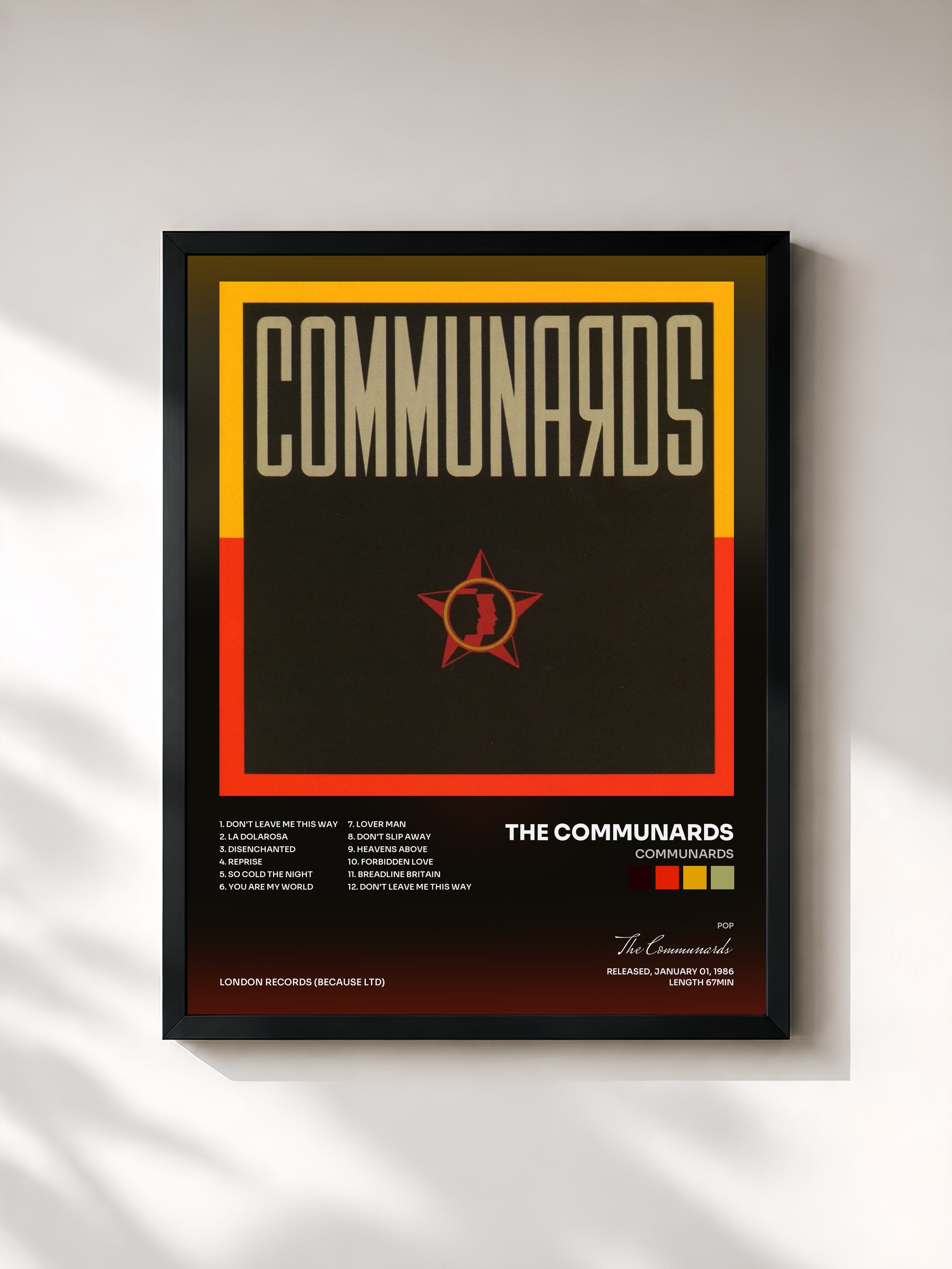 #noir Tableau de l'album Communards de The Communards, cadre noir, imprimé et encadré en France