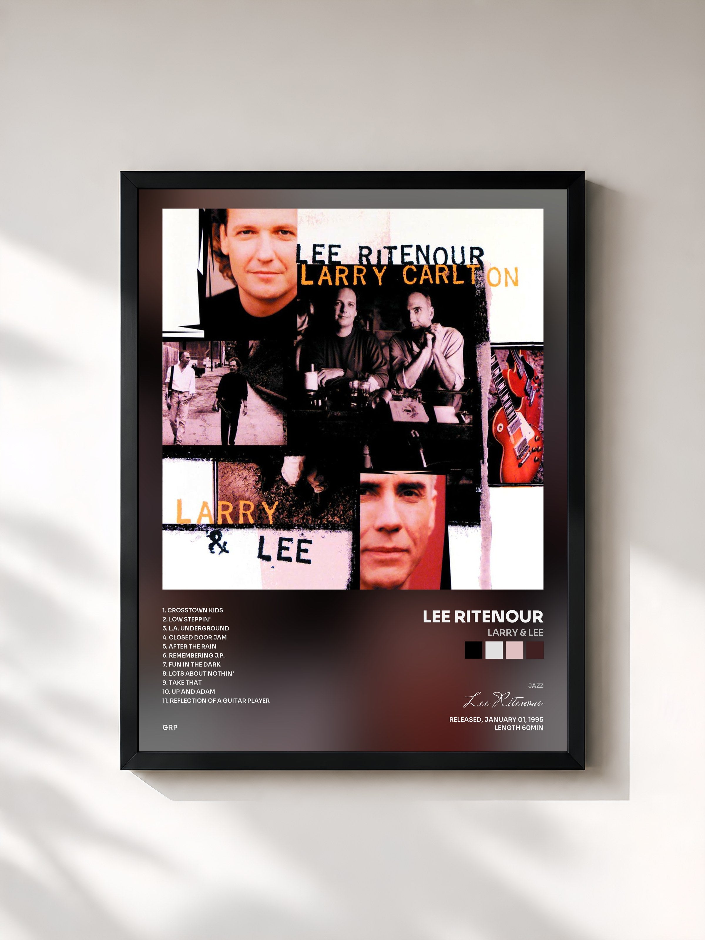 #noir Tableau de l'album Larry & Lee de Lee Ritenour, cadre noir, imprimé et encadré en France