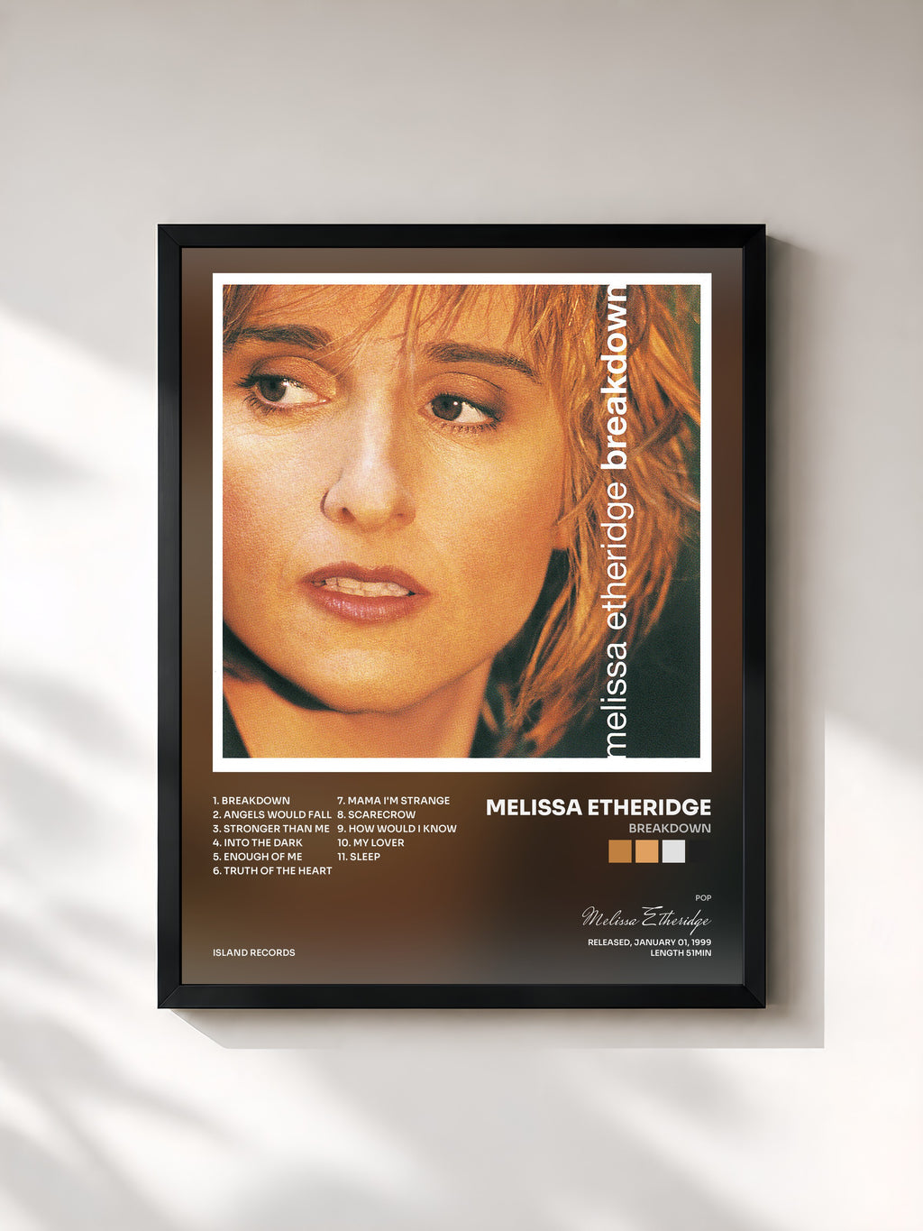 #noir Tableau de l'album Breakdown de Melissa Etheridge, cadre noir, imprimé et encadré en France