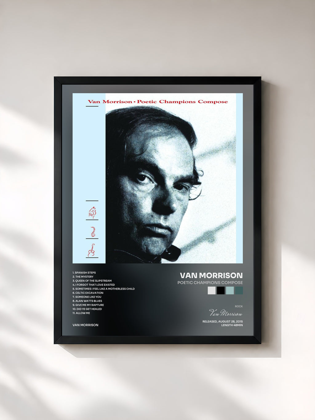 #noir Tableau de l'album Poetic Champions Compose de Van Morrison, cadre noir, imprimé et encadré en France