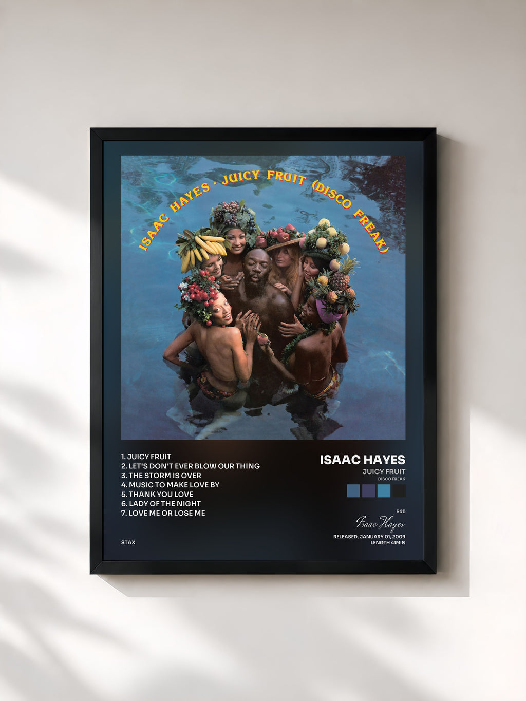 #noir Tableau de l'album Juicy Fruit (Disco Freak) de Isaac Hayes, cadre noir, imprimé et encadré en France