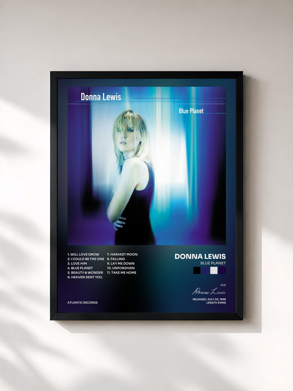#noir Tableau de l'album Blue Planet de Donna Lewis, cadre noir, imprimé et encadré en France