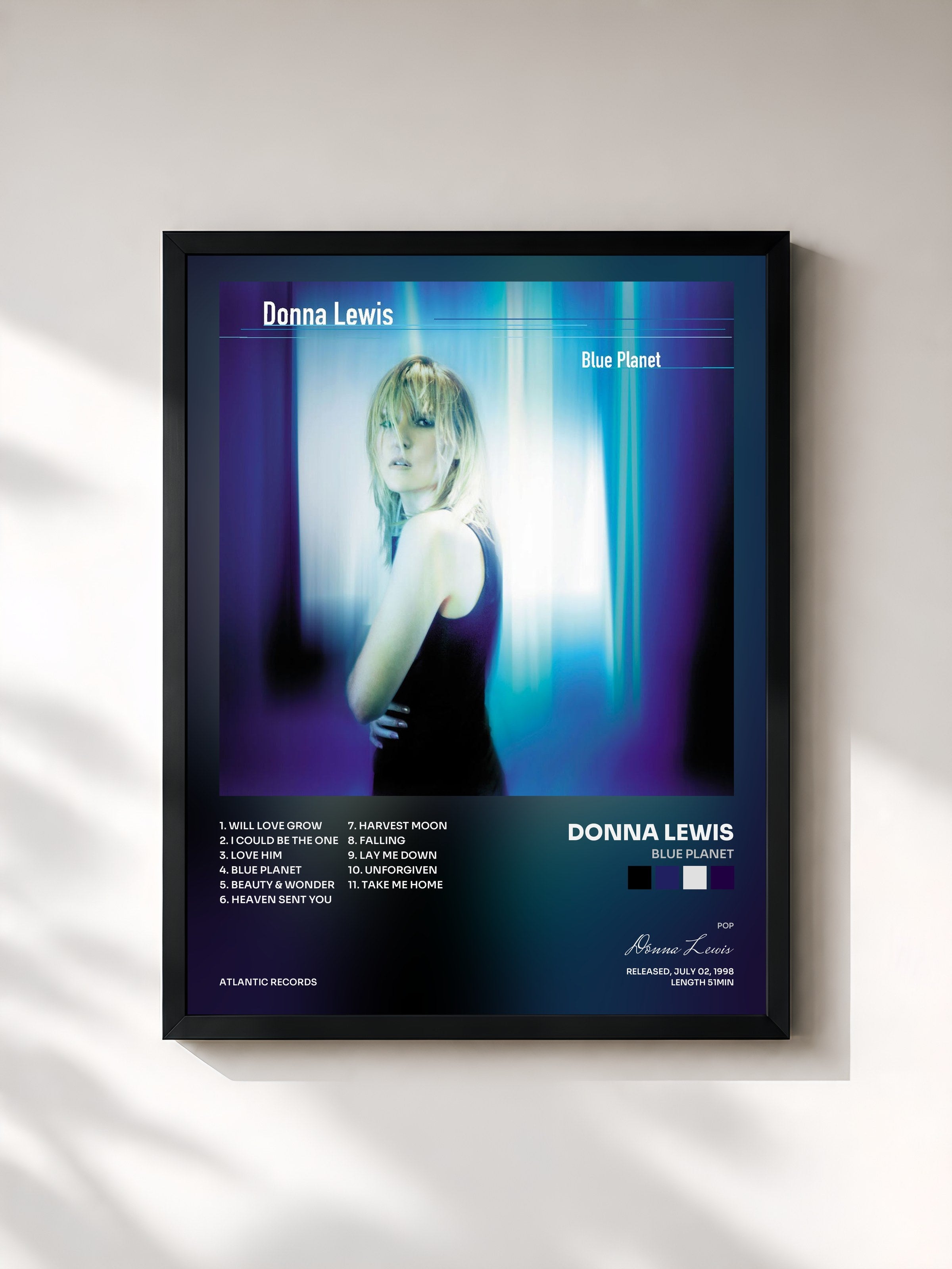 #noir Tableau de l'album Blue Planet de Donna Lewis, cadre noir, imprimé et encadré en France