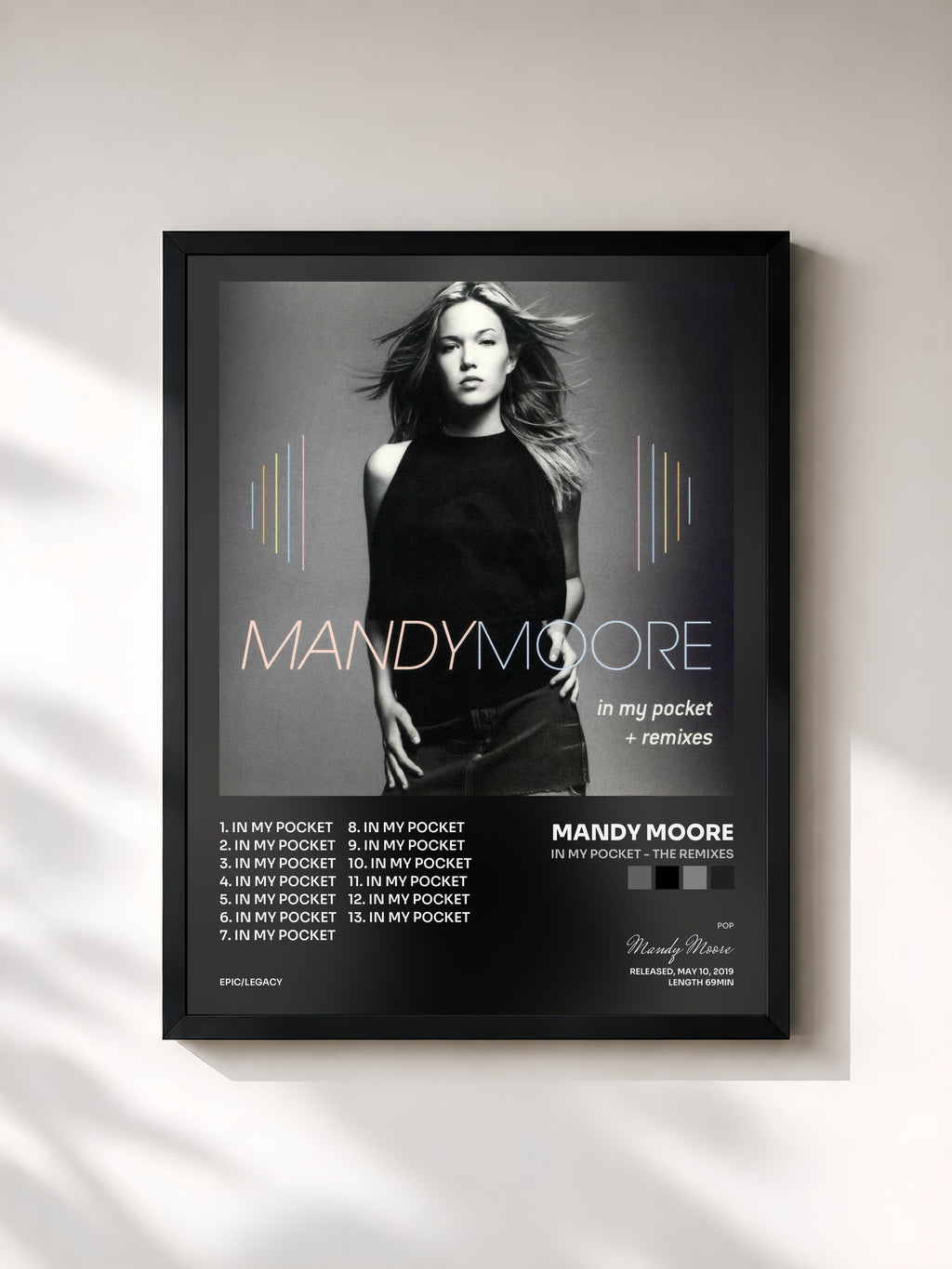#noir Tableau de l'album In My Pocket - The Remixes de Mandy Moore, cadre noir, imprimé et encadré en France