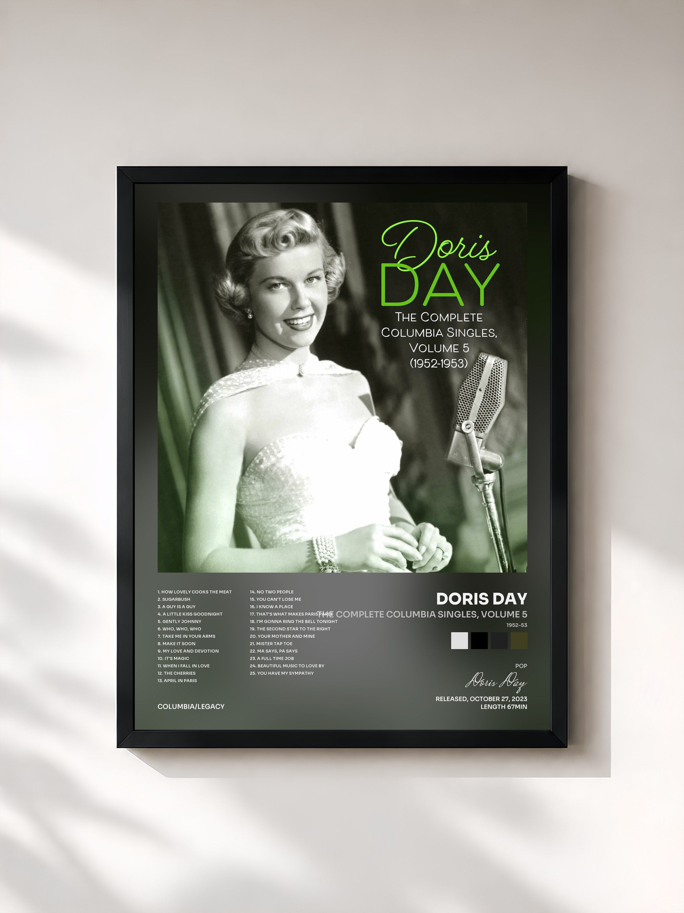 #noir Tableau de l'album The Complete Columbia Singles, Volume 5 (1952-53) de Doris Day, cadre noir, imprimé et encadré en France