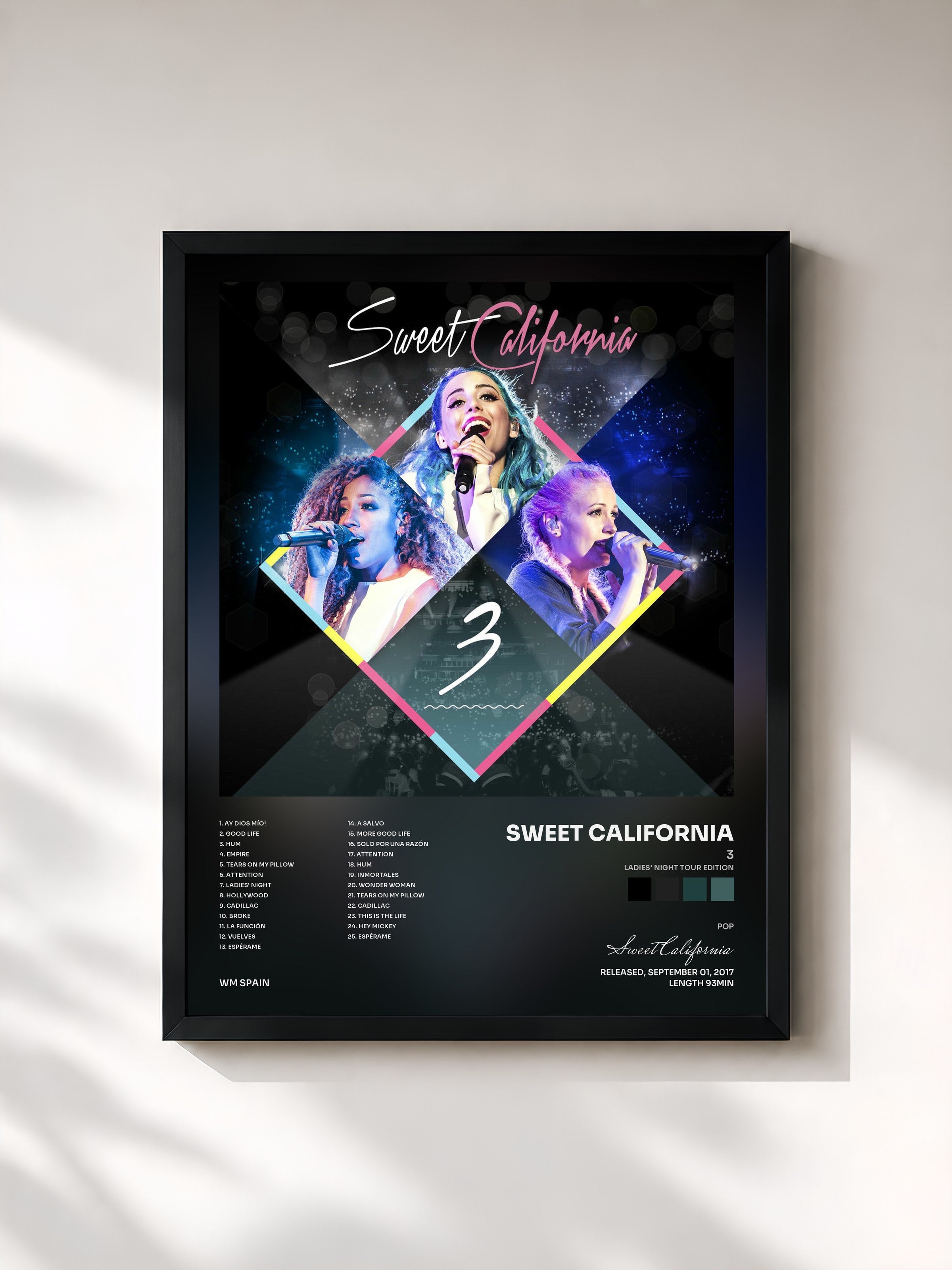 #noir Tableau de l'album 3 (Ladies' Night Tour Edition) de Sweet California, cadre noir, imprimé et encadré en France