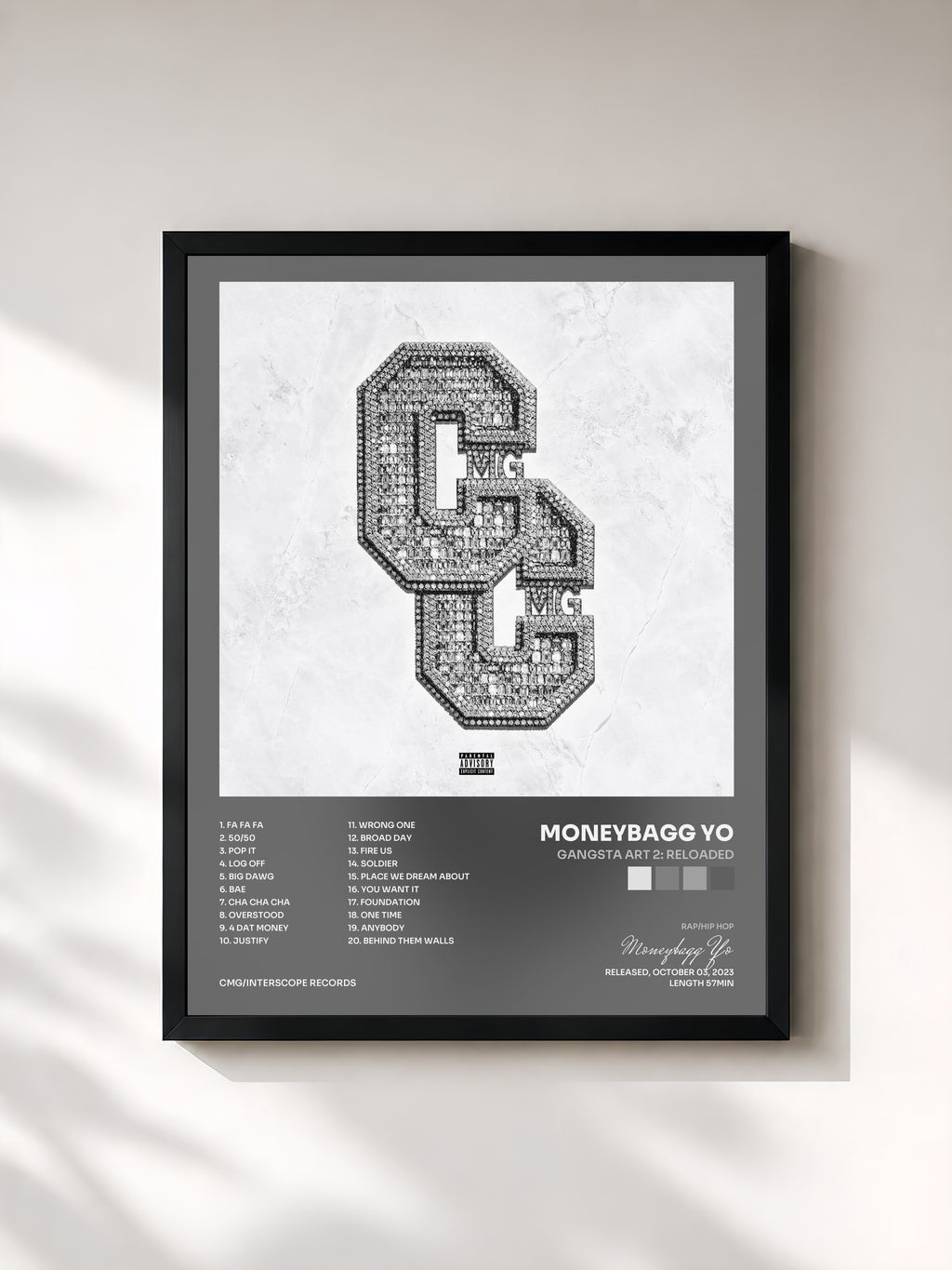 #noir Tableau de l'album Gangsta Art 2: Reloaded de Moneybagg Yo, cadre noir, imprimé et encadré en France