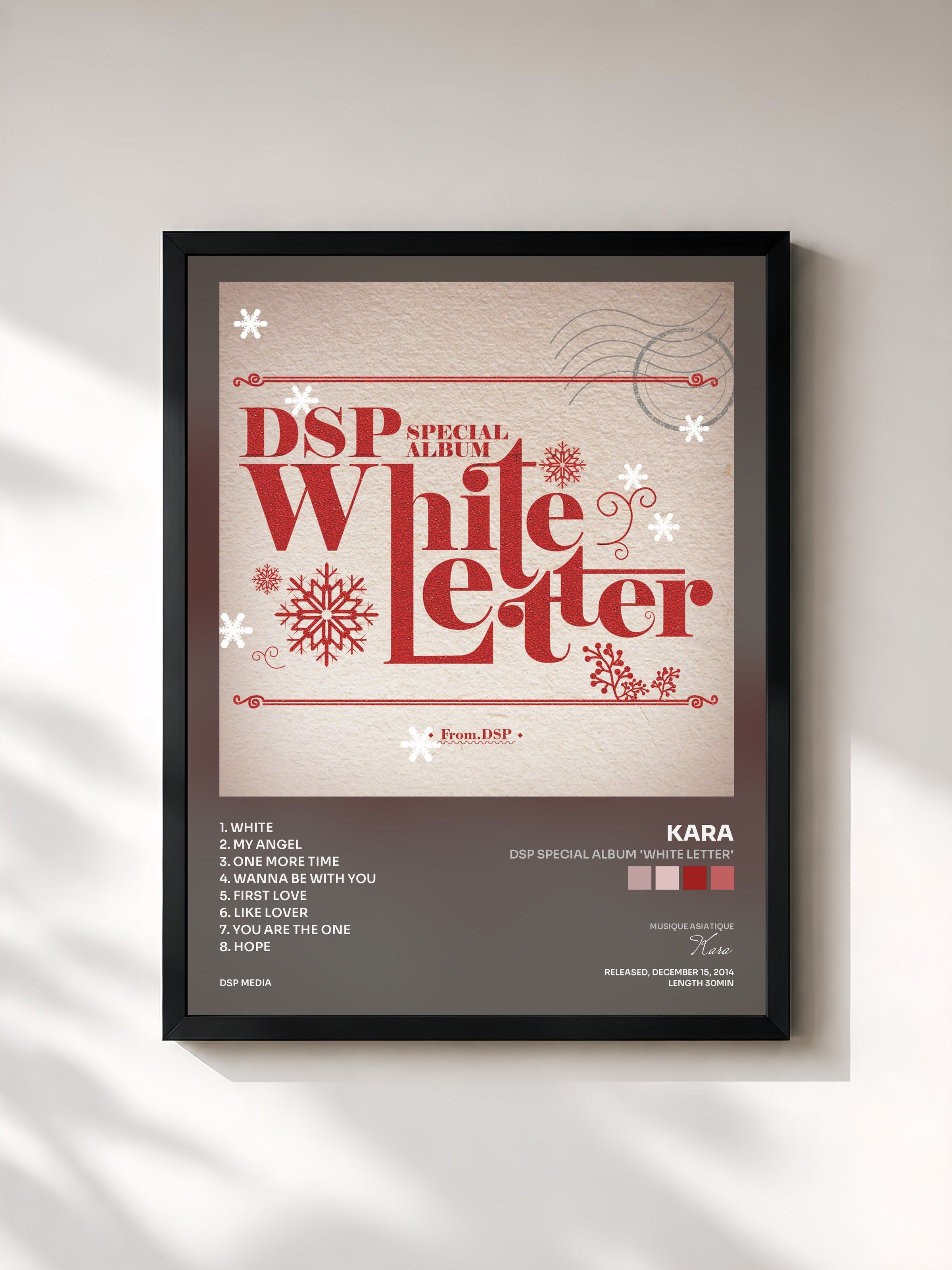 #noir Tableau de l'album DSP Special Album 'White Letter' de Kara, cadre noir, imprimé et encadré en France