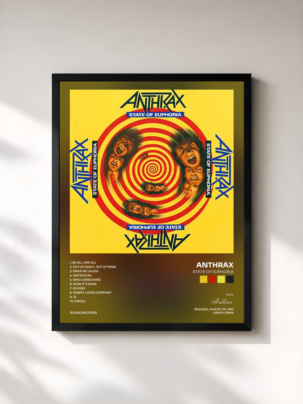 #noir Tableau de l'album State Of Euphoria de Anthrax, cadre noir, imprimé et encadré en France