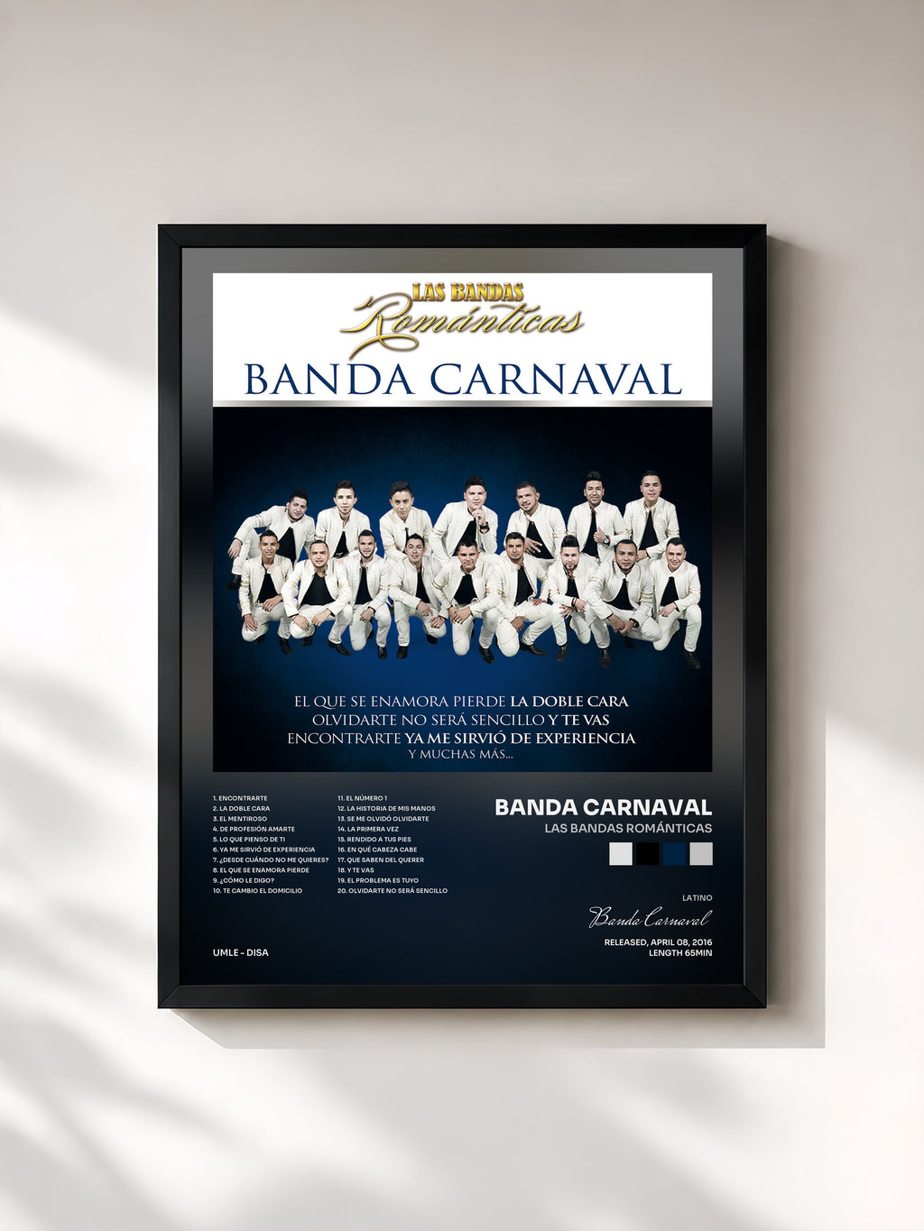 #noir Tableau de l'album Las Bandas Románticas de Banda Carnaval, cadre noir, imprimé et encadré en France