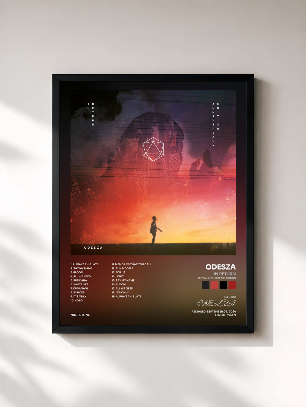 #noir Tableau de l'album In Return (10 Year Anniversary Edition) de ODESZA, cadre noir, imprimé et encadré en France