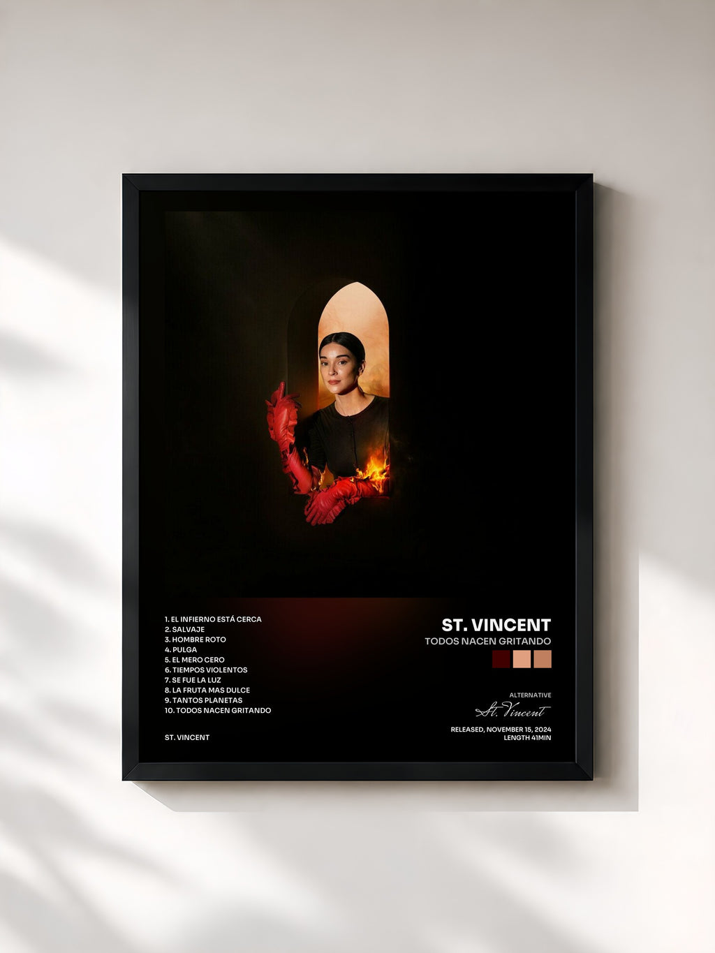 #noir Tableau de l'album Todos Nacen Gritando de St. Vincent, cadre noir, imprimé et encadré en France