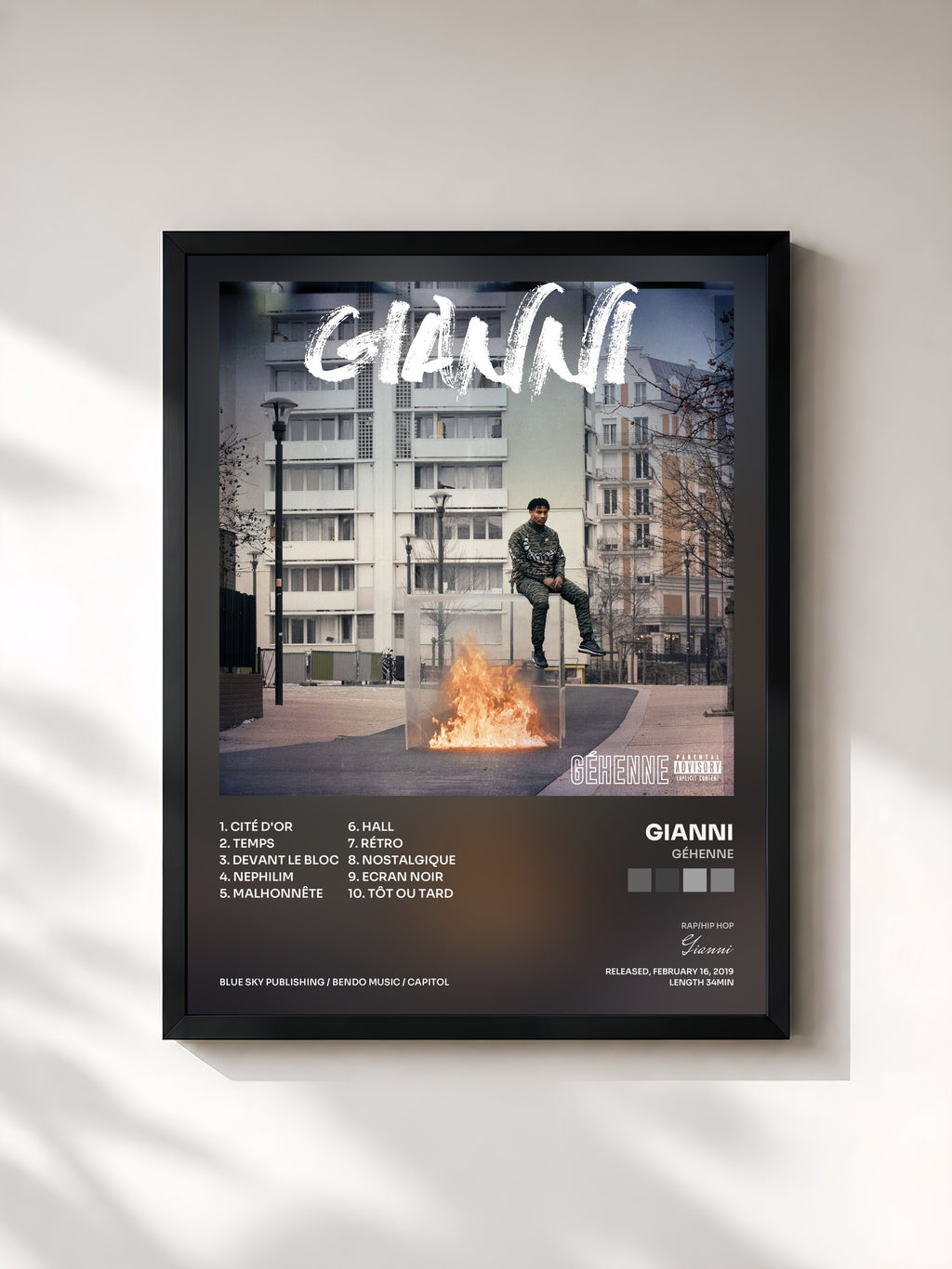 #noir Tableau de l'album Géhenne de Gianni, cadre noir, imprimé et encadré en France