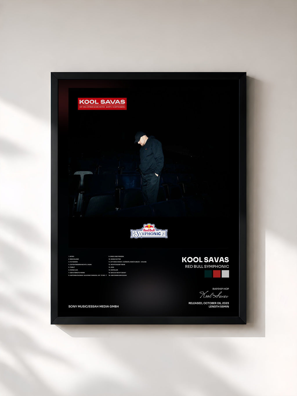 #noir Tableau de l'album Red Bull Symphonic de Kool Savas, cadre noir, imprimé et encadré en France