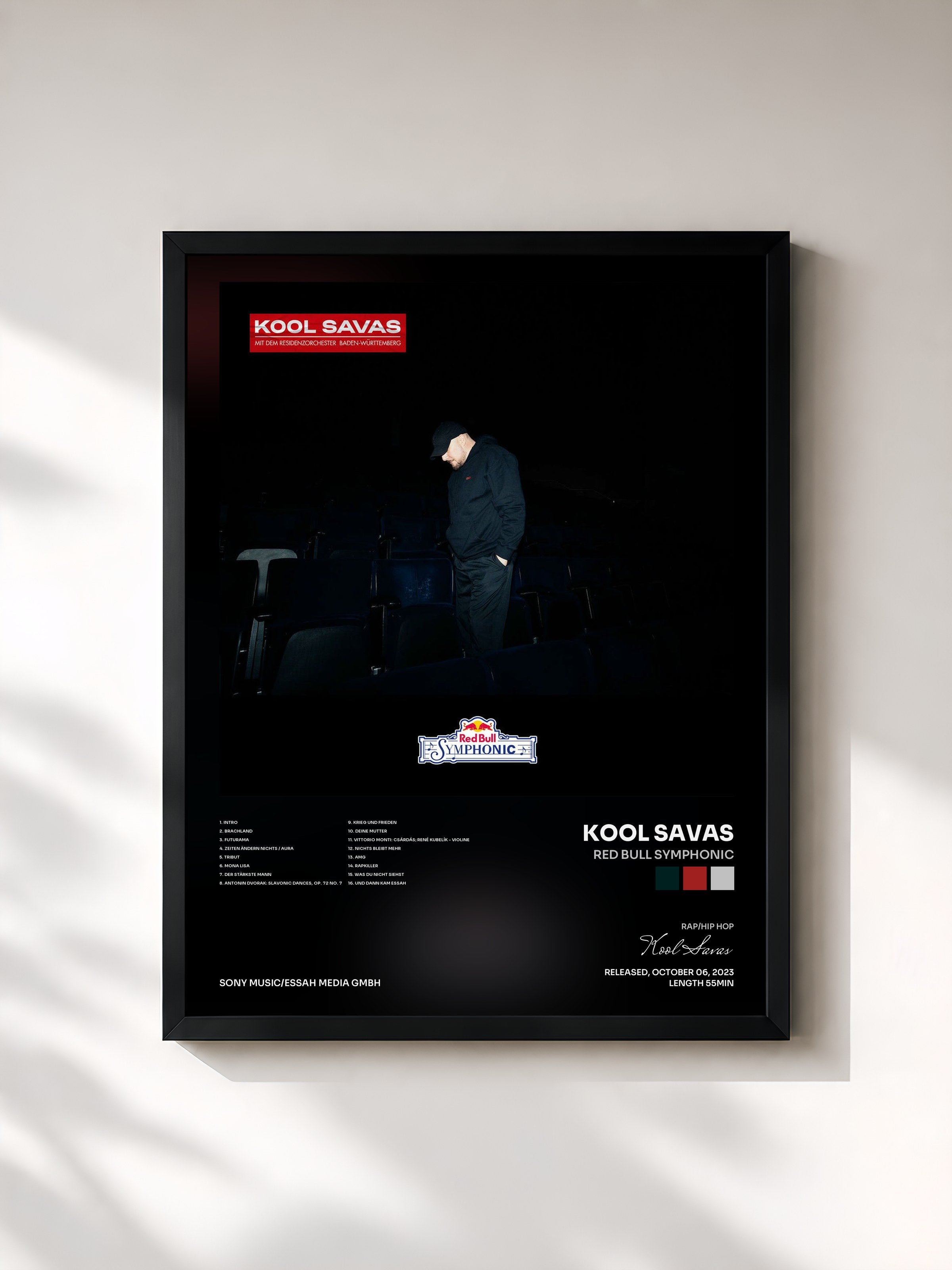 #noir Tableau de l'album Red Bull Symphonic de Kool Savas, cadre noir, imprimé et encadré en France