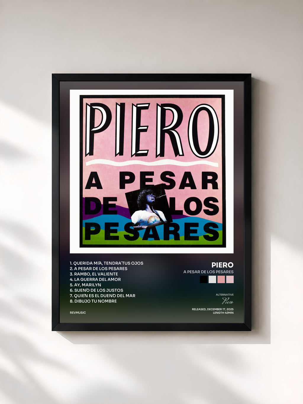 #noir Tableau de l'album A Pesar de los Pesares de Piero, cadre noir, imprimé et encadré en France