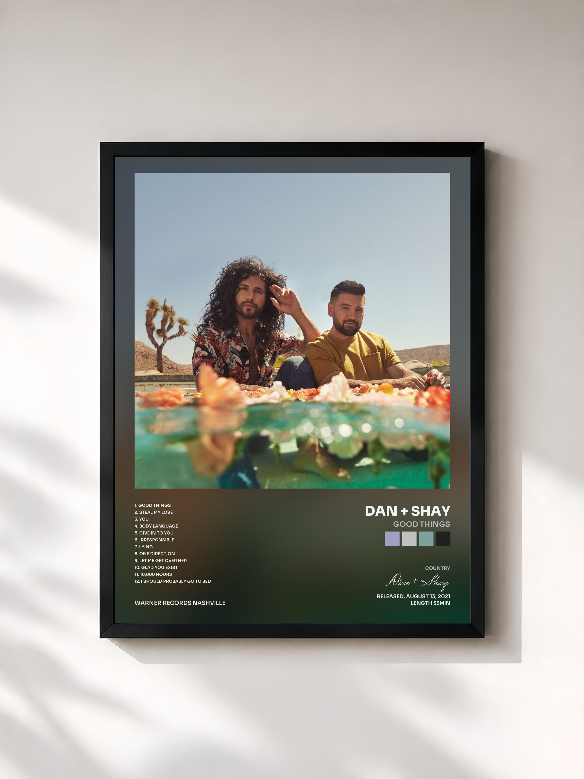 #noir Tableau de l'album Good Things de Dan + Shay, cadre noir, imprimé et encadré en France