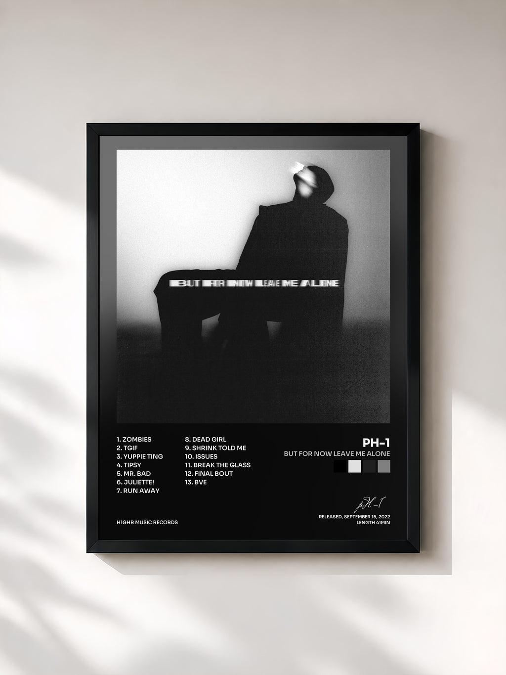 #noir Tableau de l'album BUT FOR NOW LEAVE ME ALONE de pH-1, cadre noir, imprimé et encadré en France