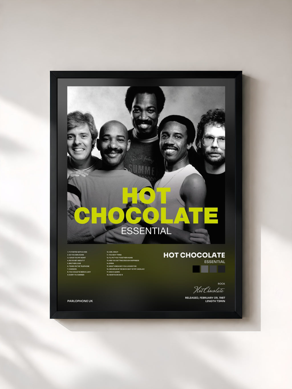 #noir Tableau de l'album Essential de Hot Chocolate, cadre noir, imprimé et encadré en France