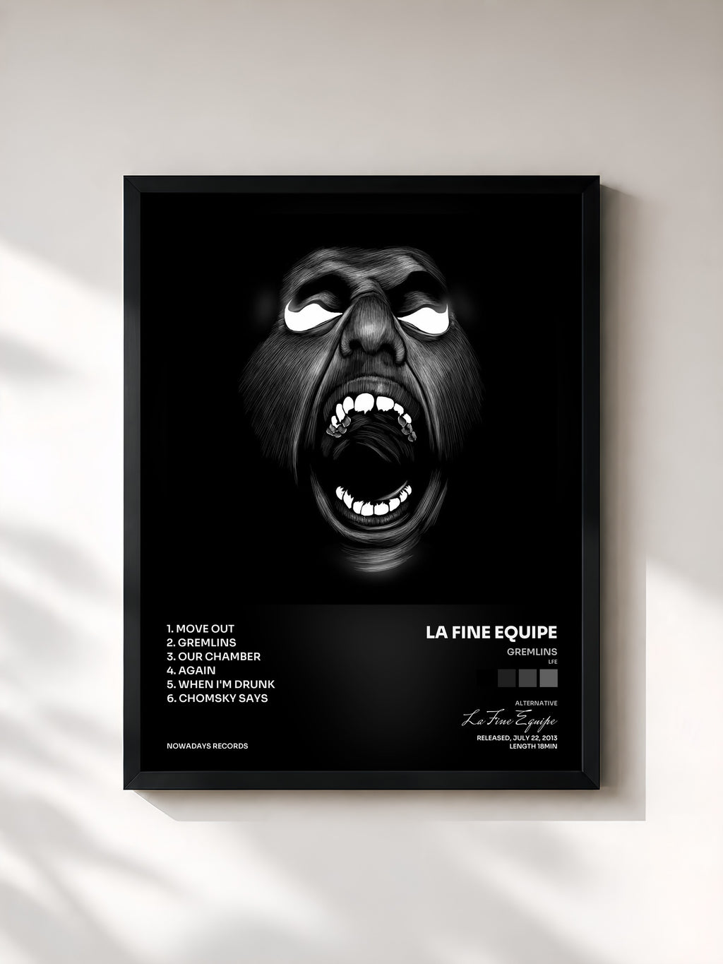 #noir Tableau de l'album Gremlins (Lfe) de La Fine Equipe, cadre noir, imprimé et encadré en France