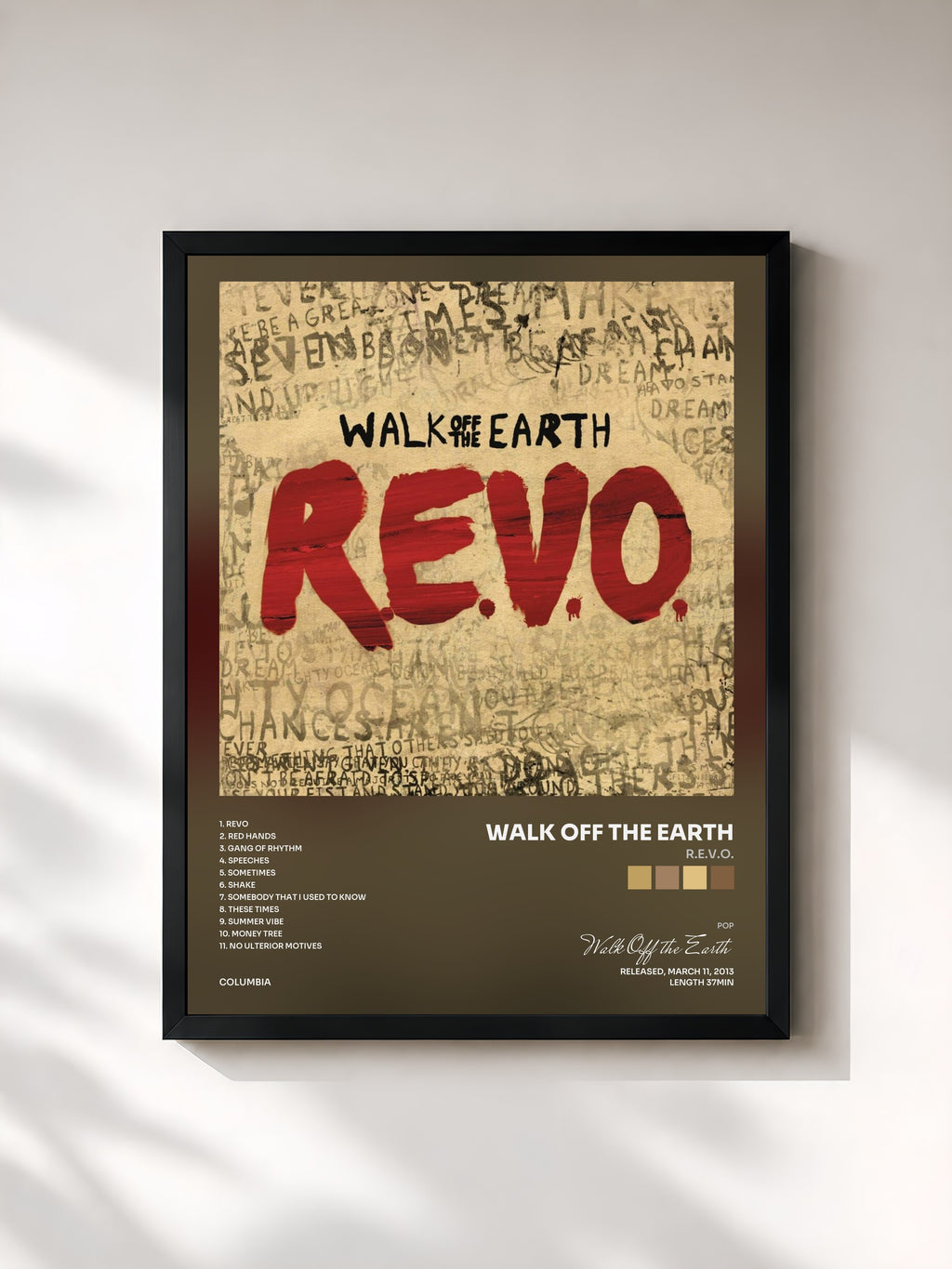 #noir Tableau de l'album R.E.V.O. de Walk Off the Earth, cadre noir, imprimé et encadré en France