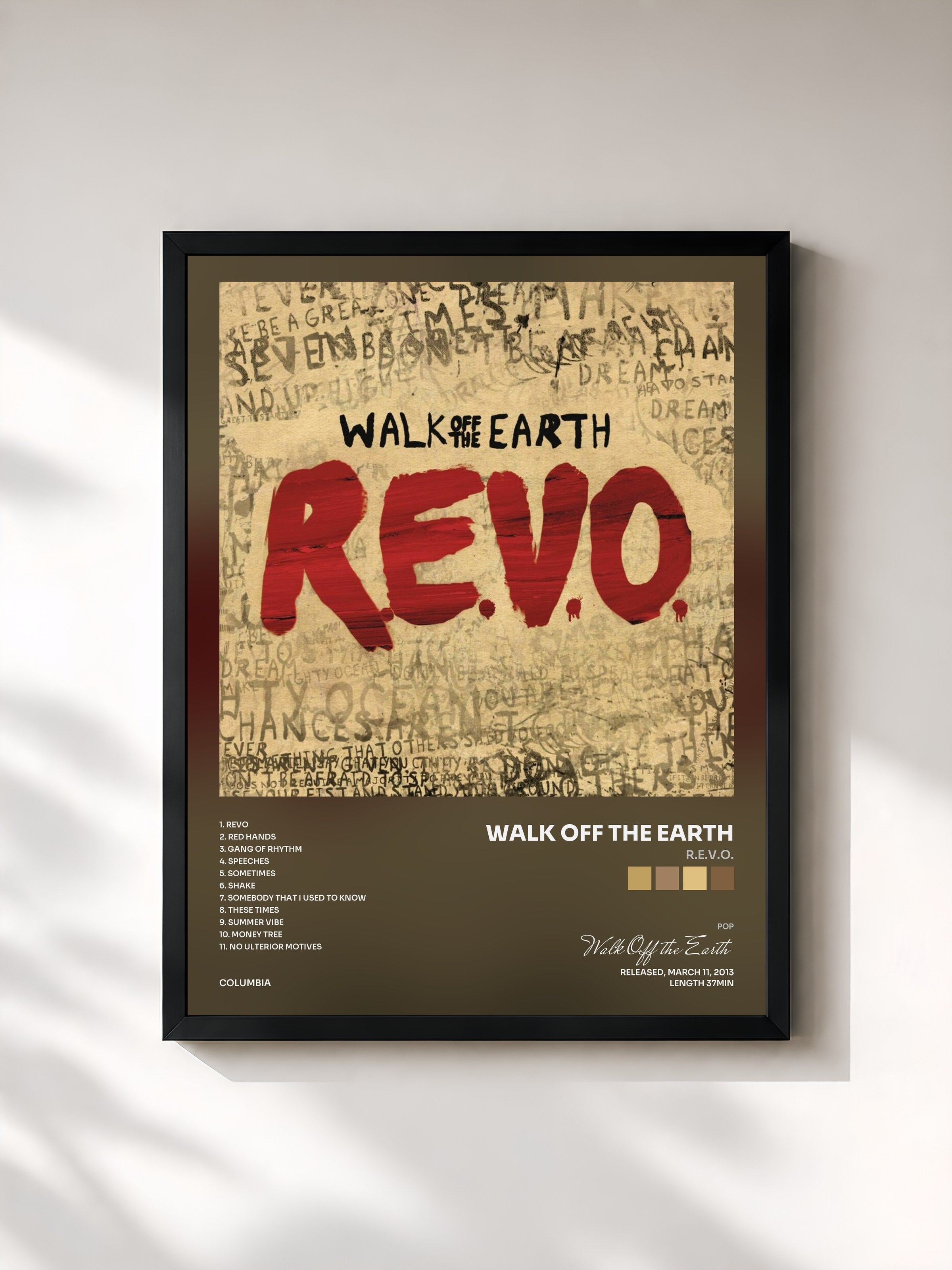 #noir Tableau de l'album R.E.V.O. de Walk Off the Earth, cadre noir, imprimé et encadré en France