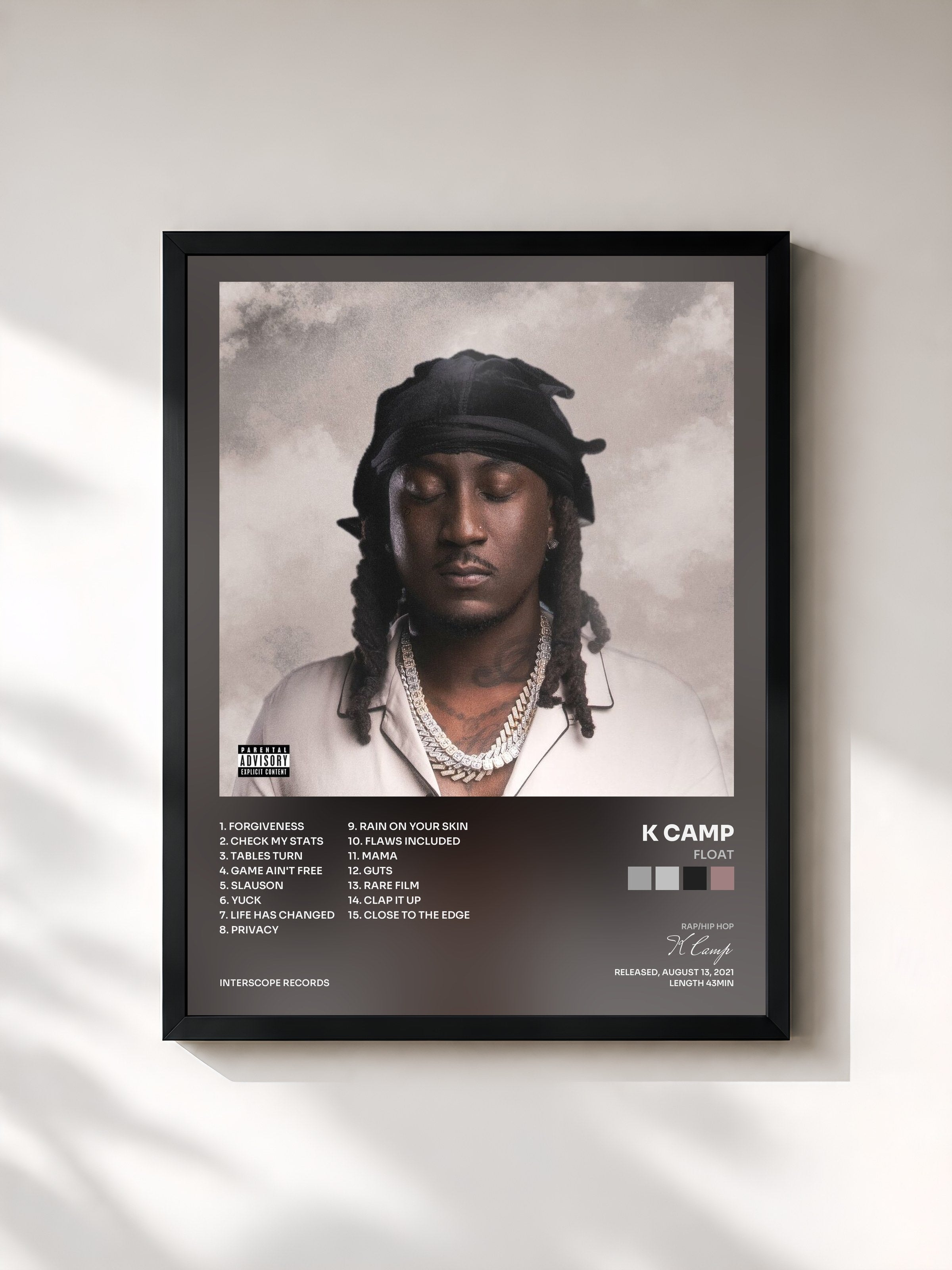 #noir Tableau de l'album FLOAT de K Camp, cadre noir, imprimé et encadré en France